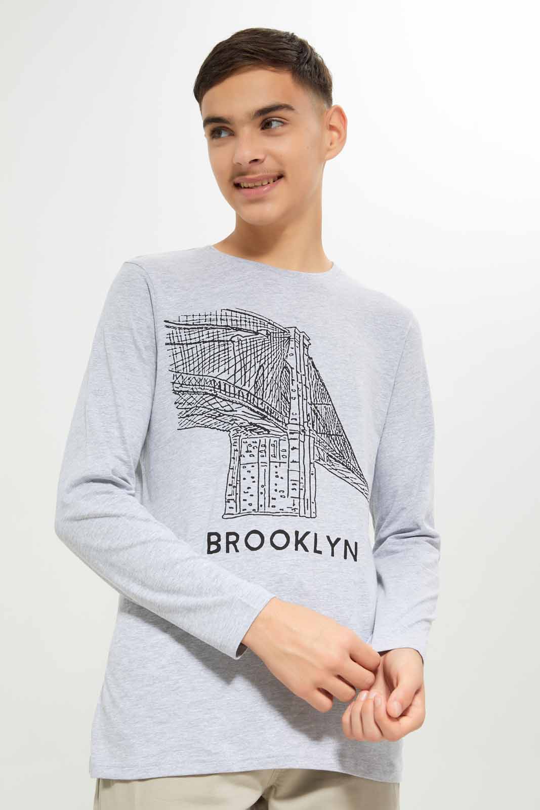 Redtag-Boys-Grey-Mel-Brookyln-Bridge-Long-Sleeve-Graphic-Tee-BSR-T-Shirts,-Category:T-Shirts,-Colour:Grey,-Deals:New-In,-Dept:Boys,-Filter:Senior-Boys-(8-to-14-Yrs),-New-In-BSR-APL,-Non-Sale,-S23A,-Section:Boys-(0-to-14Yrs),-TBL-Senior-Boys-9 to 14 Years