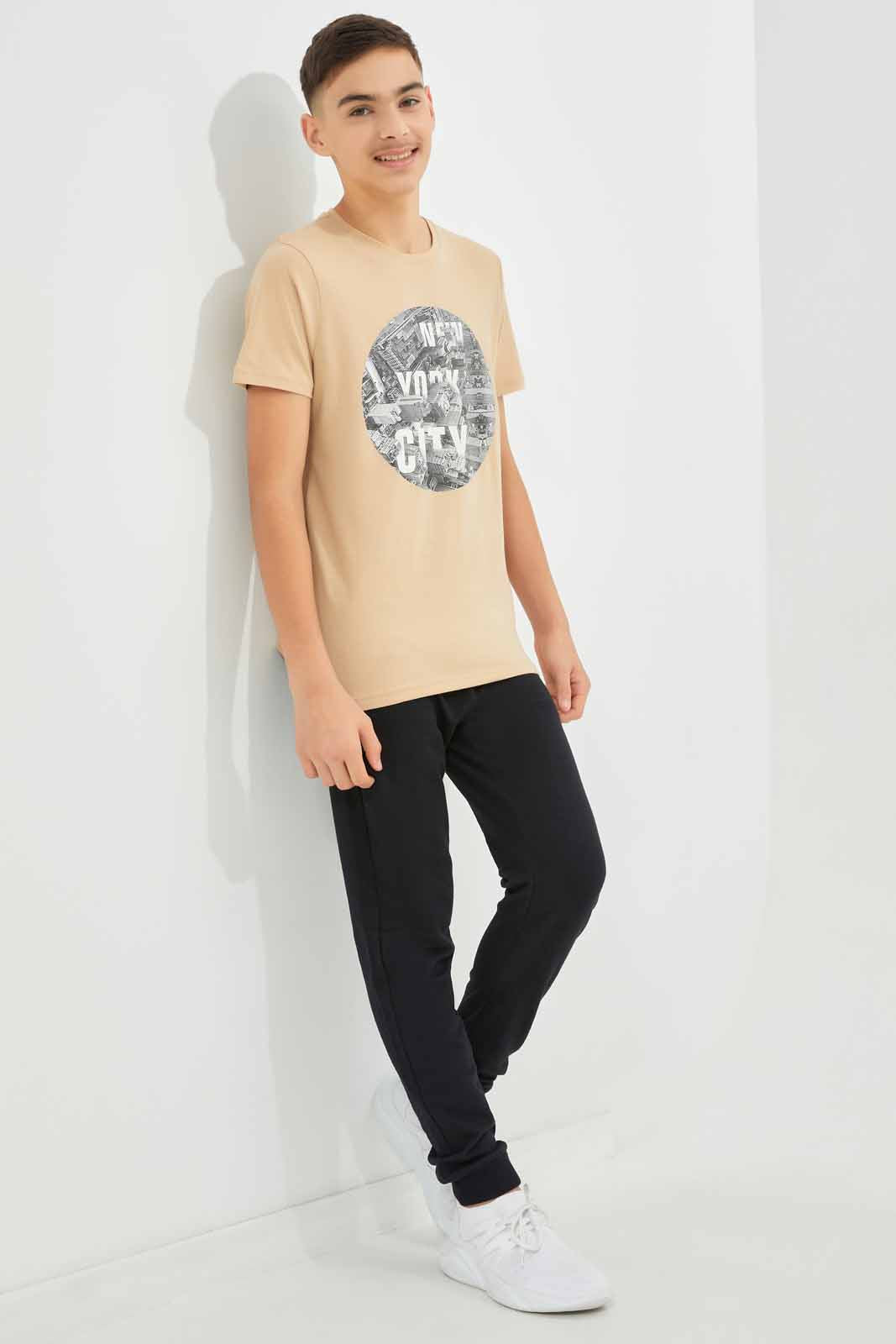Redtag-Boys-Beige-New-York-City-Short-Sleeve-Graphic-Tee-BSR-T-Shirts,-Category:T-Shirts,-Colour:Beige,-Deals:New-In,-Dept:Boys,-Filter:Senior-Boys-(8-to-14-Yrs),-New-In-BSR-APL,-Non-Sale,-S23A,-Section:Boys-(0-to-14Yrs),-TBL-Senior-Boys-9 to 14 Years