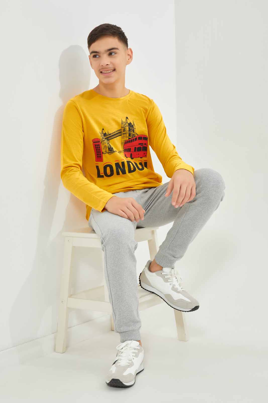 Redtag-Boys-Mustard-London-Bridge-Long-Sleeve-Graphic-Tee-BSR-T-Shirts,-Category:T-Shirts,-Colour:Mustard,-Deals:New-In,-Dept:Boys,-Filter:Senior-Boys-(8-to-14-Yrs),-New-In-BSR-APL,-Non-Sale,-S23A,-Section:Boys-(0-to-14Yrs),-TBL-Senior-Boys-9 to 14 Years