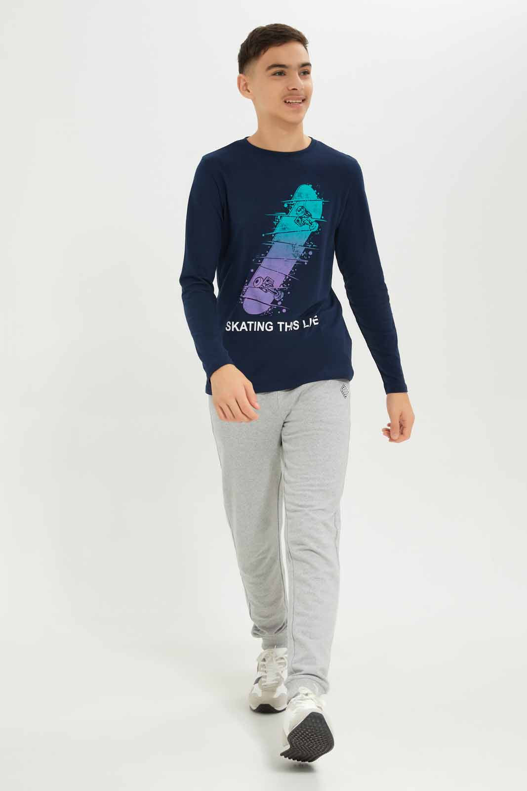Redtag-Boys-Navy-Plain-Skate-Long-Sleeve-Graphic-Tee-BSR-T-Shirts,-Category:T-Shirts,-Colour:Navy,-Deals:New-In,-Dept:Boys,-Filter:Senior-Boys-(8-to-14-Yrs),-New-In-BSR-APL,-Non-Sale,-S23A,-Section:Boys-(0-to-14Yrs),-TBL-Senior-Boys-9 to 14 Years