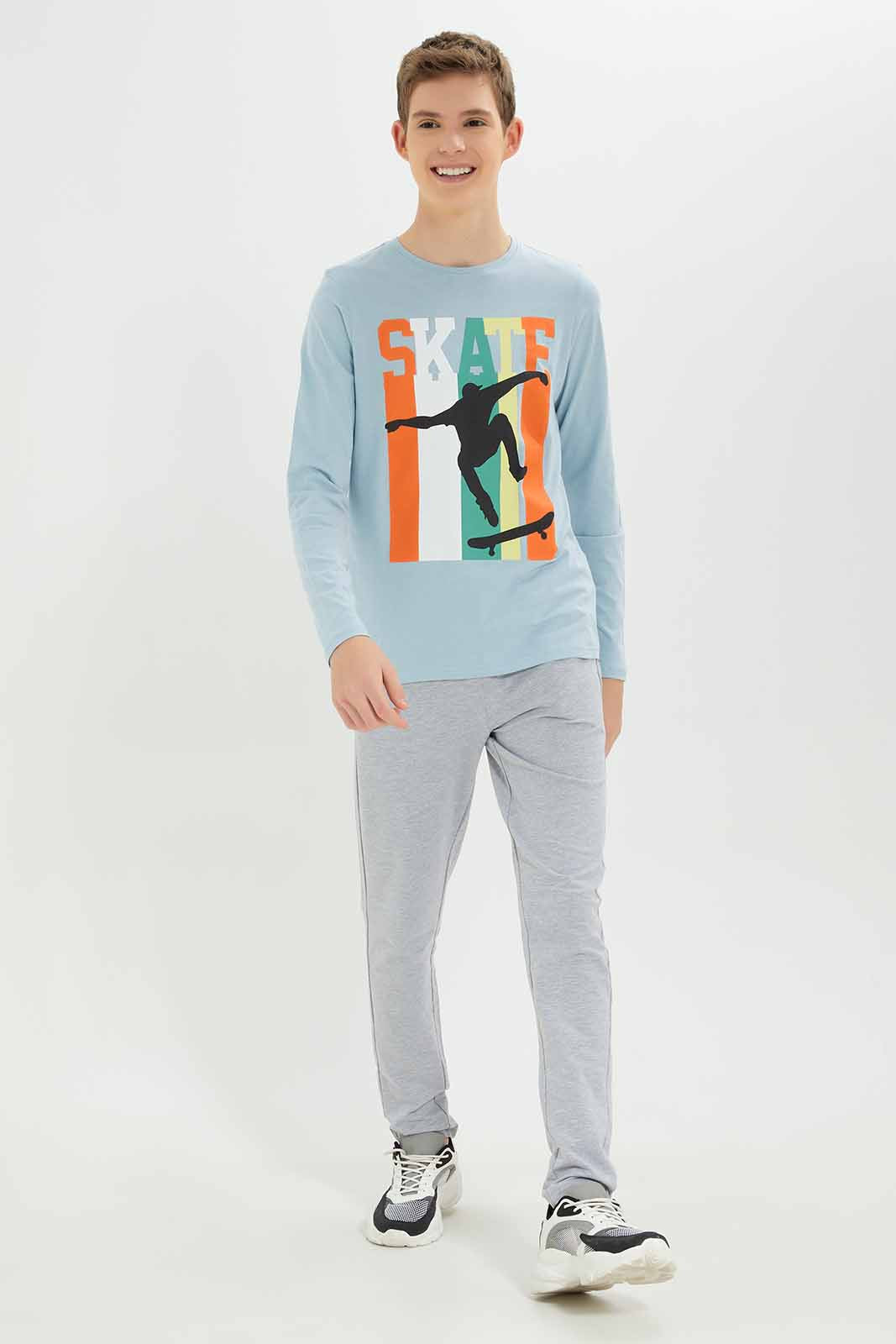 Redtag-Boys-Sky-Blue-Skate-Jump-Long-Sleeve-Graphic-Tee-BSR-T-Shirts,-Category:T-Shirts,-Colour:Sky-Blue,-Deals:New-In,-Dept:Boys,-Filter:Senior-Boys-(8-to-14-Yrs),-New-In-BSR-APL,-Non-Sale,-S23A,-Section:Boys-(0-to-14Yrs),-TBL-Senior-Boys-9 to 14 Years