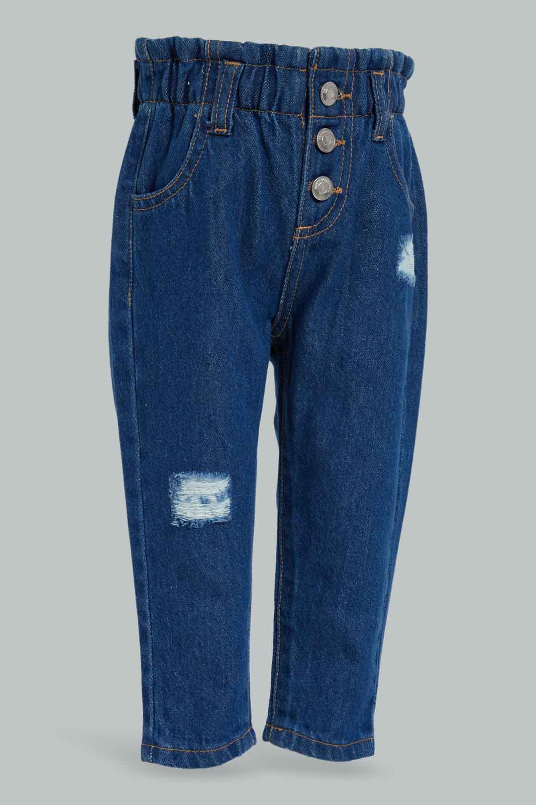 Redtag-Girls-Dark-Wash-Front-Buttoned-Baggy-Fit-Jeans-Category:Jeans,-Colour:Dark-Wash,-Deals:New-In,-Filter:Infant-Girls-(3-to-24-Mths),-ING-Jeans,-New-In-ING-APL,-Non-Sale,-Section:Girls-(0-to-14Yrs),-W22B-Infant-Girls-3 to 24 Months
