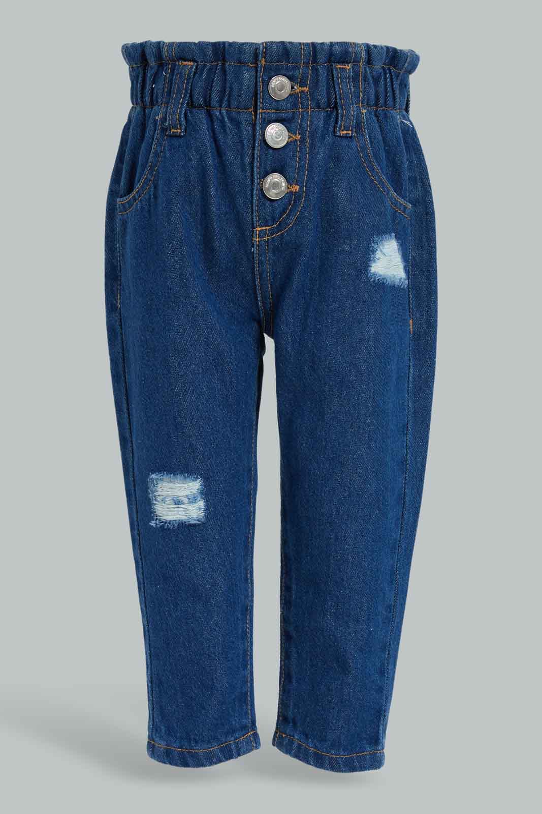 Redtag-Girls-Dark-Wash-Front-Buttoned-Baggy-Fit-Jeans-Category:Jeans,-Colour:Dark-Wash,-Deals:New-In,-Filter:Infant-Girls-(3-to-24-Mths),-ING-Jeans,-New-In-ING-APL,-Non-Sale,-Section:Girls-(0-to-14Yrs),-W22B-Infant-Girls-3 to 24 Months