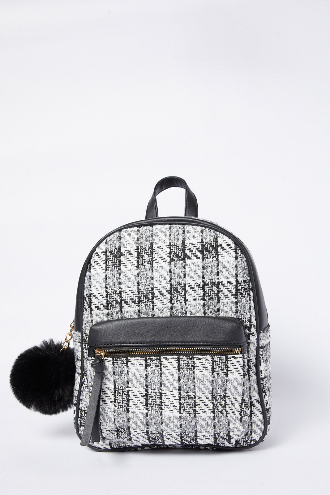 Girls Black And Grey Twill Fabric Backpack