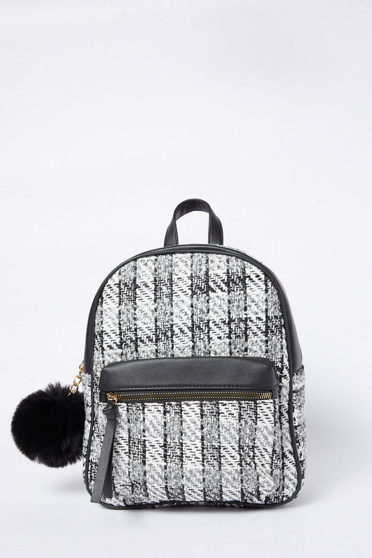 Girls Black And Grey Twill Fabric Backpack