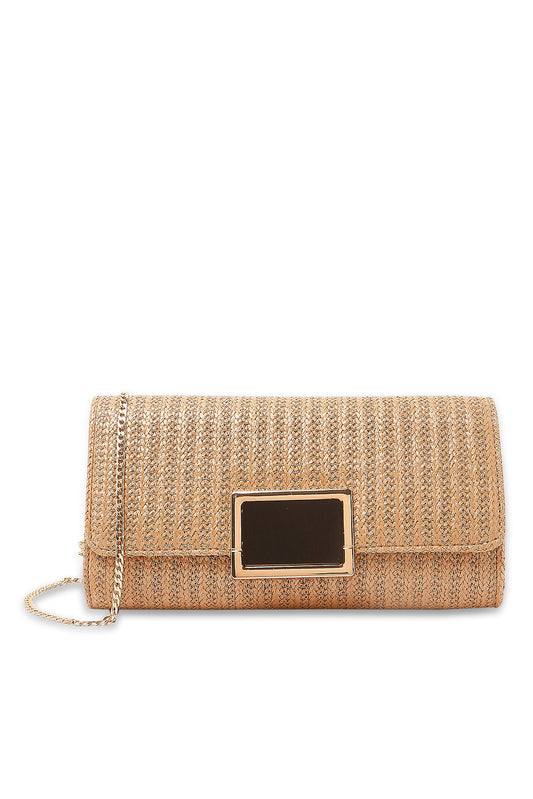Redtag-Beige-With-Gold-Embellished-Buckle-Clutch-Bag-Category:Bags,-Colour:Beige,-Dept:Ladieswear,-Filter:Women's-Accessories,-New-In,-New-In-Women-ACC,-Non-Sale,-S23A,-Section:Women,-Women-Bags-Women-