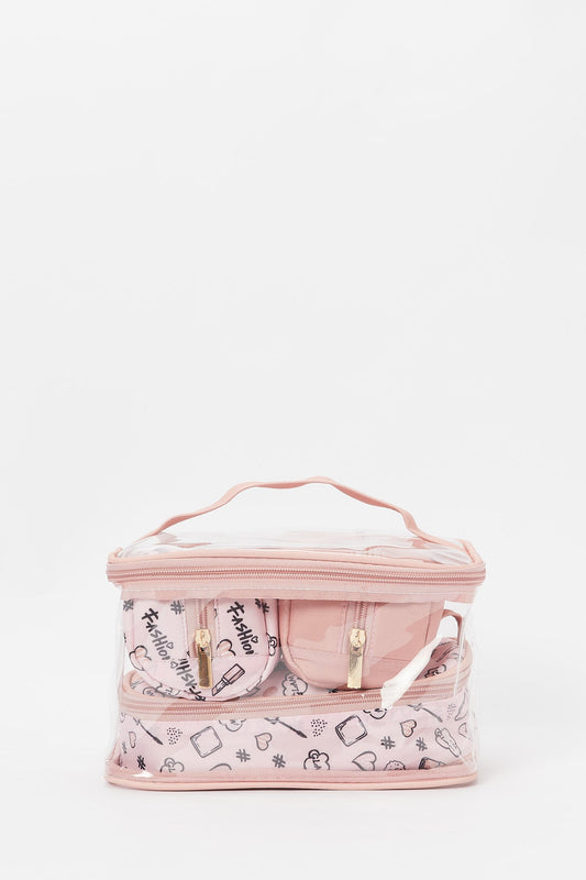 Redtag-Pink-And-White-Stripe-Cosmetic-Pouches-Category:Cosmetics,-Colour:Pink,-Deals:New-In,-Dept:Ladieswear,-Filter:Women's-Accessories,-H1:ACC,-H2:LAD,-H3:LAB,-H4:SHP,-New-In,-New-In-Women-ACC,-Non-Sale,-S23B,-Season:S23B,-Section:Women,-Style:COSMETIC-BAG,-Women-Cosmetics-Women-