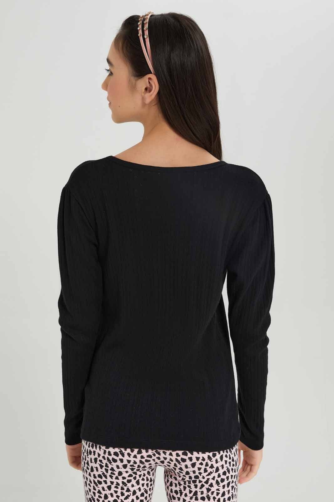 Redtag-Girls-Black-Pointelle-Top-Category:T-Shirts,-Colour:Black,-Deals:New-In,-Dept:Girls,-Filter:Senior-Girls-(8-to-14-Yrs),-GSR-T-Shirts,-New-In-GSR-APL,-Non-Sale,-S23A,-Section:Girls-(0-to-14Yrs),-TBL-Senior-Girls-9 to 14 Years