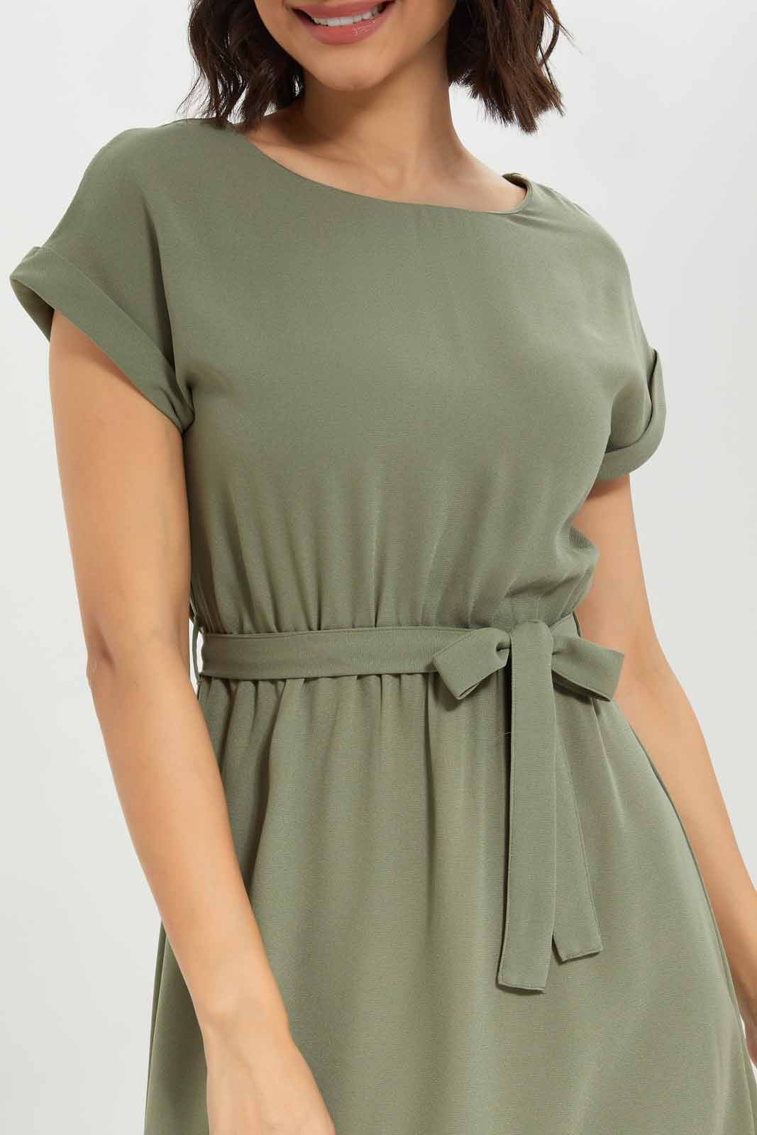 Redtag-Women-Short-Sleeve-Belted-Midi-Dress-Category:Dresses,-Colour:Green,-Deals:New-In,-Dept:Ladieswear,-Filter:Women's-Clothing,-New-In-Women-APL,-Non-Sale,-S23A,-Section:Women,-Women-Dresses-Women's-