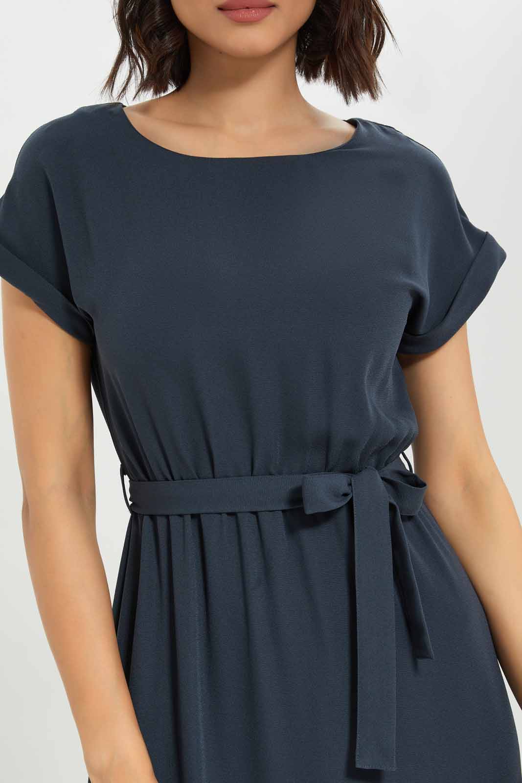 Redtag-Women-Short-Sleeve-Belted-Midi-Dress-Category:Dresses,-Colour:Navy,-Deals:New-In,-Dept:Ladieswear,-Filter:Women's-Clothing,-New-In-Women-APL,-Non-Sale,-S23A,-Section:Women,-Women-Dresses-Women's-
