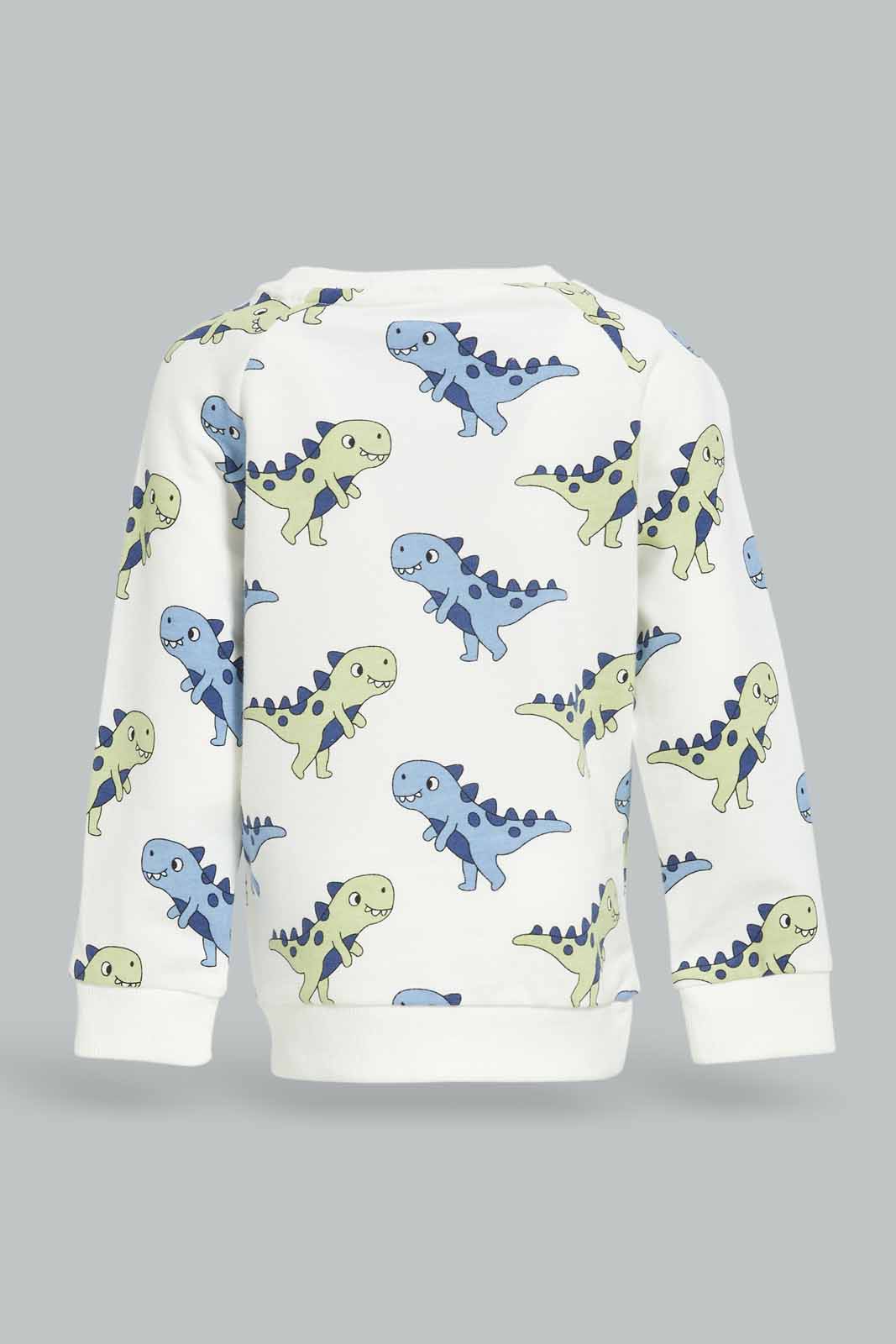 Redtag-Boys-Cream-Top-With-Green-Bottom-Dino-Aop-Crew-Jogging-Suit-Category:Jog-Sets,-Colour:Cream,-Deals:New-In,-Dept:Boys,-Filter:Infant-Boys-(3-to-24-Mths),-INB-Jog-Sets,-New-In-INB-APL,-Non-Sale,-S23A,-Section:Boys-(0-to-14Yrs)-Infant-Boys-3 to 24 Months
