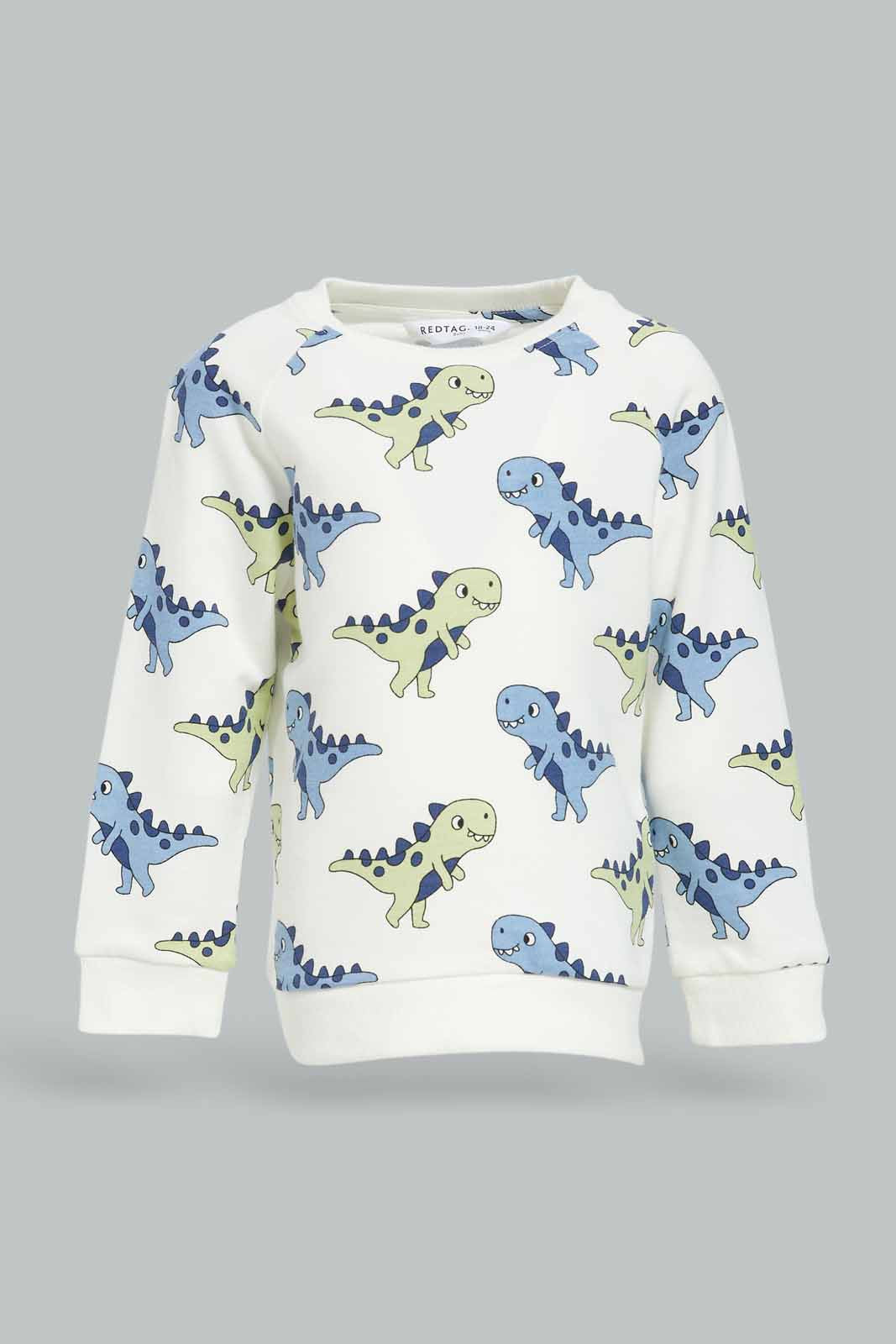 Redtag-Boys-Cream-Top-With-Green-Bottom-Dino-Aop-Crew-Jogging-Suit-Category:Jog-Sets,-Colour:Cream,-Deals:New-In,-Dept:Boys,-Filter:Infant-Boys-(3-to-24-Mths),-INB-Jog-Sets,-New-In-INB-APL,-Non-Sale,-S23A,-Section:Boys-(0-to-14Yrs)-Infant-Boys-3 to 24 Months
