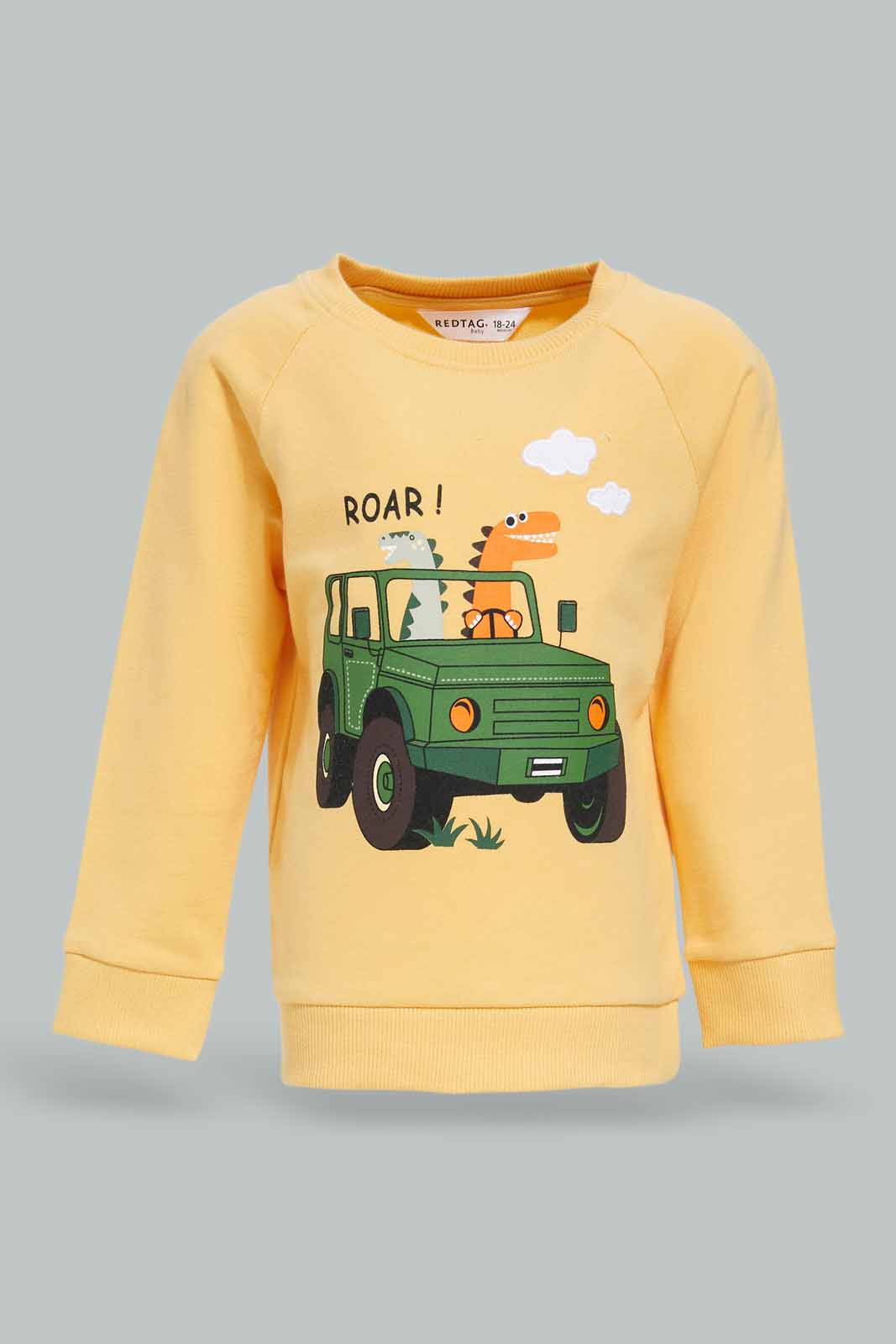 Redtag-Boys-Mustard-Car-Crew-Top-With-White-Bottom-Joggign-Suit-Category:Jog-Sets,-Colour:Mustard,-Deals:New-In,-Dept:Boys,-Filter:Infant-Boys-(3-to-24-Mths),-INB-Jog-Sets,-New-In-INB-APL,-Non-Sale,-S23A,-Section:Boys-(0-to-14Yrs)-Infant-Boys-3 to 24 Months