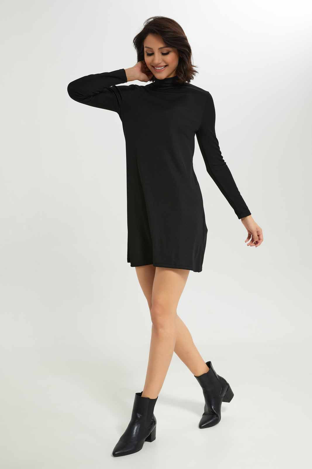 Redtag-Women-Black-Rib-Swing-Dress-Category:Dresses,-Colour:Black,-Deals:New-In,-Dept:Ladieswear,-Filter:Women's-Clothing,-New-In-Women-APL,-Non-Sale,-S23A,-Section:Women,-Women-Dresses-Women's-
