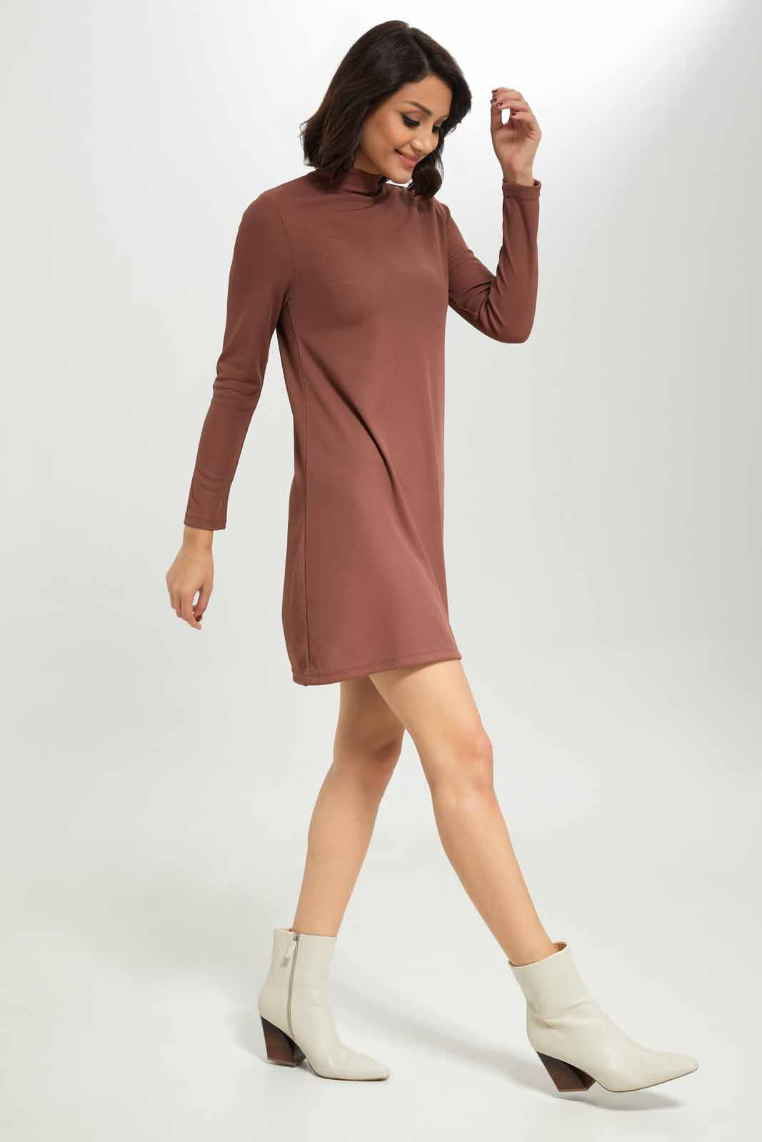 Redtag-Women-Rust-Rib-Swing-Dress-Category:Dresses,-Colour:Brown,-Deals:New-In,-Dept:Ladieswear,-Filter:Women's-Clothing,-New-In-Women-APL,-Non-Sale,-S23A,-Section:Women,-Women-Dresses-Women's-
