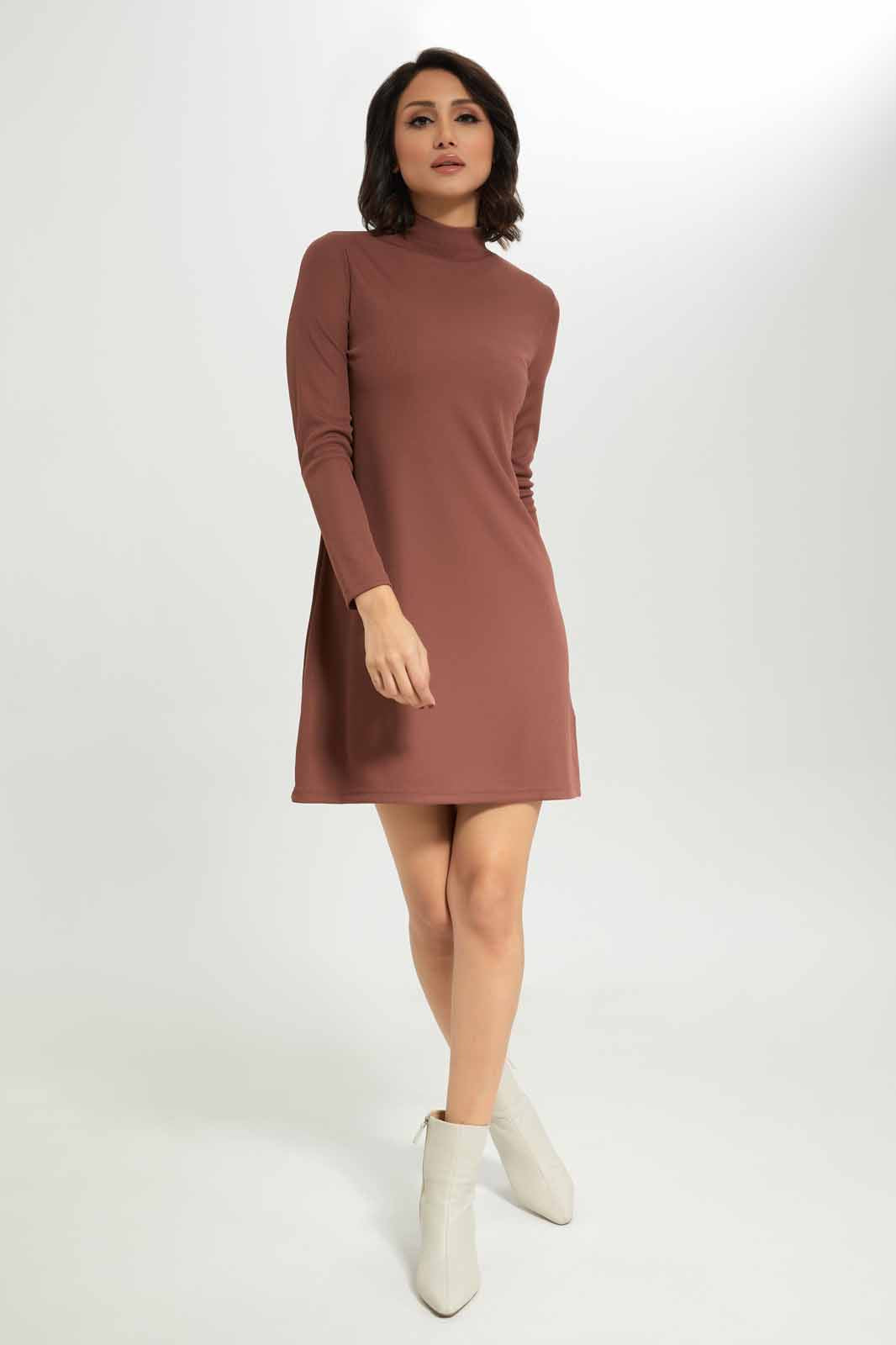 Redtag-Women-Rust-Rib-Swing-Dress-Category:Dresses,-Colour:Brown,-Deals:New-In,-Dept:Ladieswear,-Filter:Women's-Clothing,-New-In-Women-APL,-Non-Sale,-S23A,-Section:Women,-Women-Dresses-Women's-