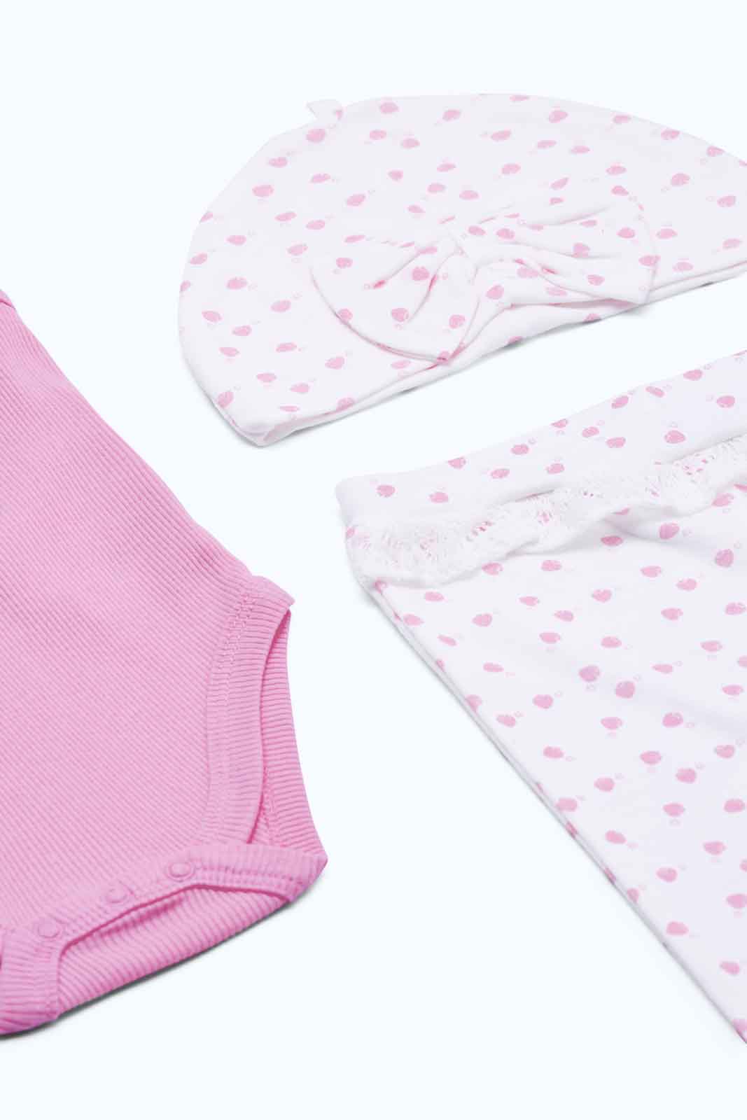 Redtag-Girls-Pink-3-Pc-Bodysuit-And-Legging-Set-Category:Gift-Sets,-Colour:Assorted,-Deals:New-In,-Dept:New-Born,-Filter:Baby-(0-to-12-Mths),-NBG-Gift-Sets,-New-In-NBG-APL,-Non-Sale,-S23B,-Section:Boys-(0-to-14Yrs)-Baby-0 to 12 Months