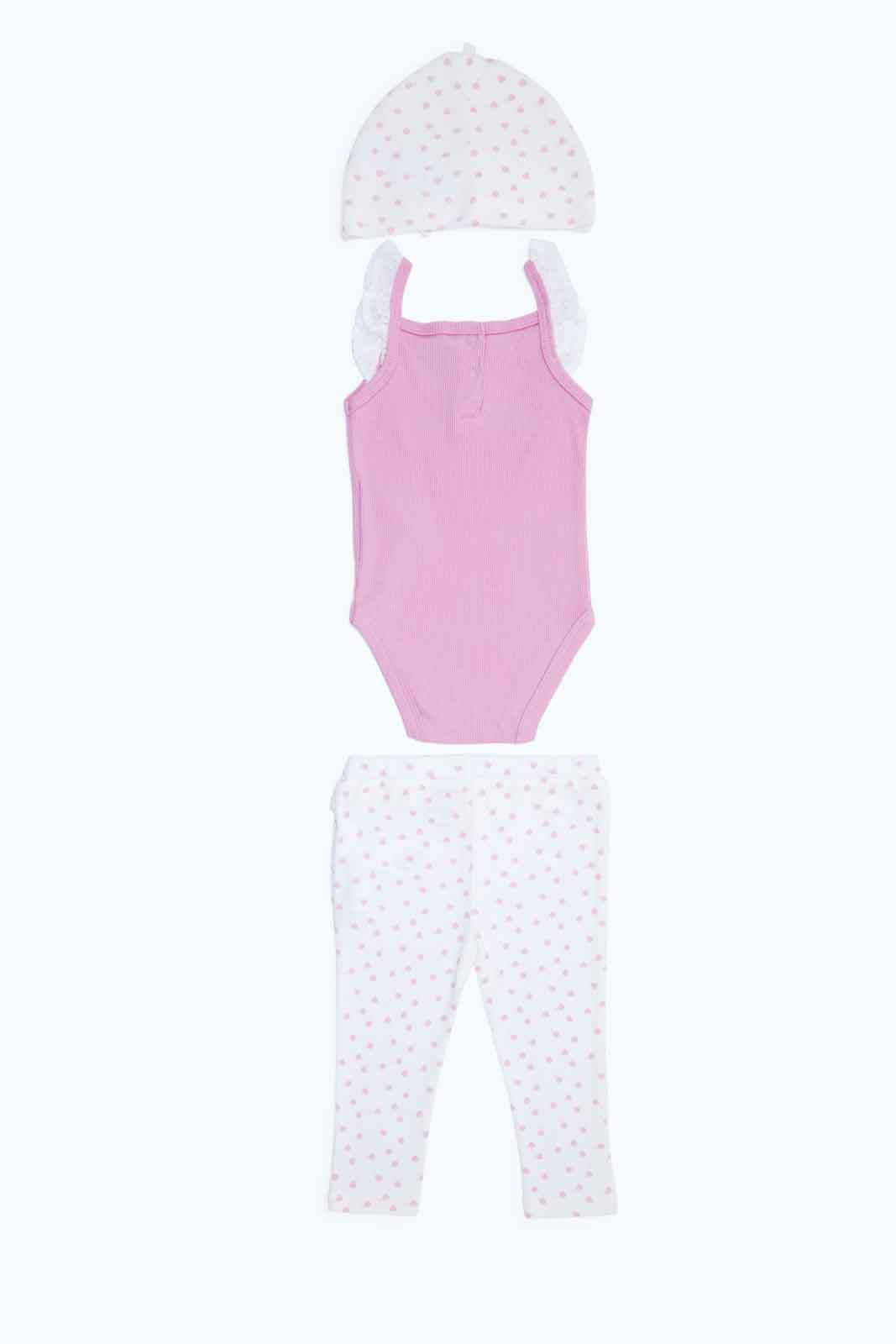 Redtag-Girls-Pink-3-Pc-Bodysuit-And-Legging-Set-Category:Gift-Sets,-Colour:Assorted,-Deals:New-In,-Dept:New-Born,-Filter:Baby-(0-to-12-Mths),-NBG-Gift-Sets,-New-In-NBG-APL,-Non-Sale,-S23B,-Section:Boys-(0-to-14Yrs)-Baby-0 to 12 Months