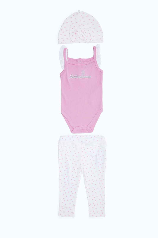 Redtag-Girls-Pink-3-Pc-Bodysuit-And-Legging-Set-Category:Gift-Sets,-Colour:Assorted,-Deals:New-In,-Dept:New-Born,-Filter:Baby-(0-to-12-Mths),-NBG-Gift-Sets,-New-In-NBG-APL,-Non-Sale,-S23B,-Section:Boys-(0-to-14Yrs)-Baby-0 to 12 Months