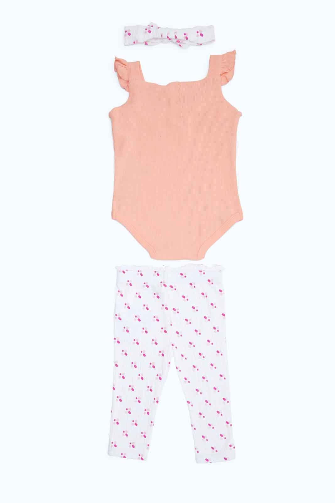 Redtag-Girls-Orange-3-Pc-Bodysuit-And-Legging-Set-Category:Gift-Sets,-Colour:Assorted,-Deals:New-In,-Dept:New-Born,-Filter:Baby-(0-to-12-Mths),-NBG-Gift-Sets,-New-In-NBG-APL,-Non-Sale,-S23B,-Section:Boys-(0-to-14Yrs)-Baby-0 to 12 Months