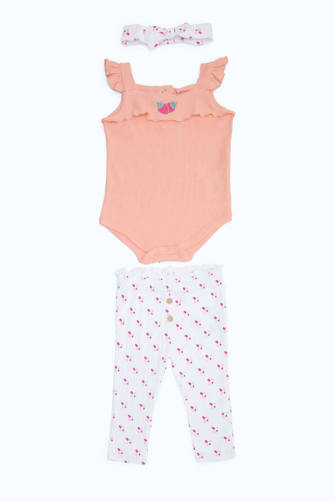 Redtag-Girls-Orange-3-Pc-Bodysuit-And-Legging-Set-Category:Gift-Sets,-Colour:Assorted,-Deals:New-In,-Dept:New-Born,-Filter:Baby-(0-to-12-Mths),-NBG-Gift-Sets,-New-In-NBG-APL,-Non-Sale,-S23B,-Section:Boys-(0-to-14Yrs)-Baby-0 to 12 Months