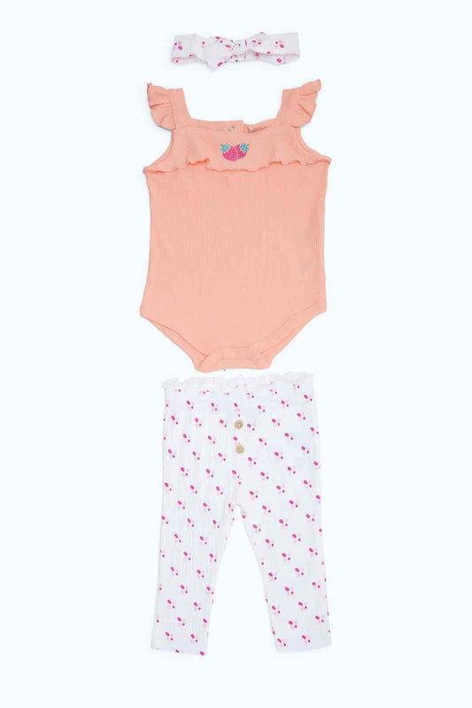 Redtag-Girls-Orange-3-Pc-Bodysuit-And-Legging-Set-Category:Gift-Sets,-Colour:Assorted,-Deals:New-In,-Dept:New-Born,-Filter:Baby-(0-to-12-Mths),-NBG-Gift-Sets,-New-In-NBG-APL,-Non-Sale,-S23B,-Section:Boys-(0-to-14Yrs)-Baby-0 to 12 Months