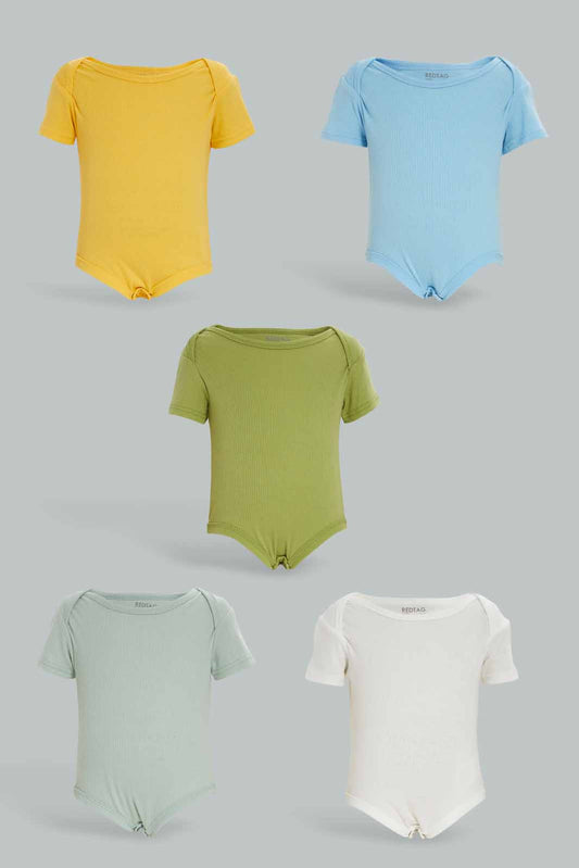 Redtag-Assorted-5-Pack-Rib-Bodysuit-Boy-Category:Bodysuits,-Colour:Blue,-Deals:New-In,-Dept:New-Born,-Filter:Baby-(0-to-12-Mths),-NBF-Bodysuits,-New-In-NBF-APL,-Non-Sale,-S23A,-Section:Boys-(0-to-14Yrs)-Baby-