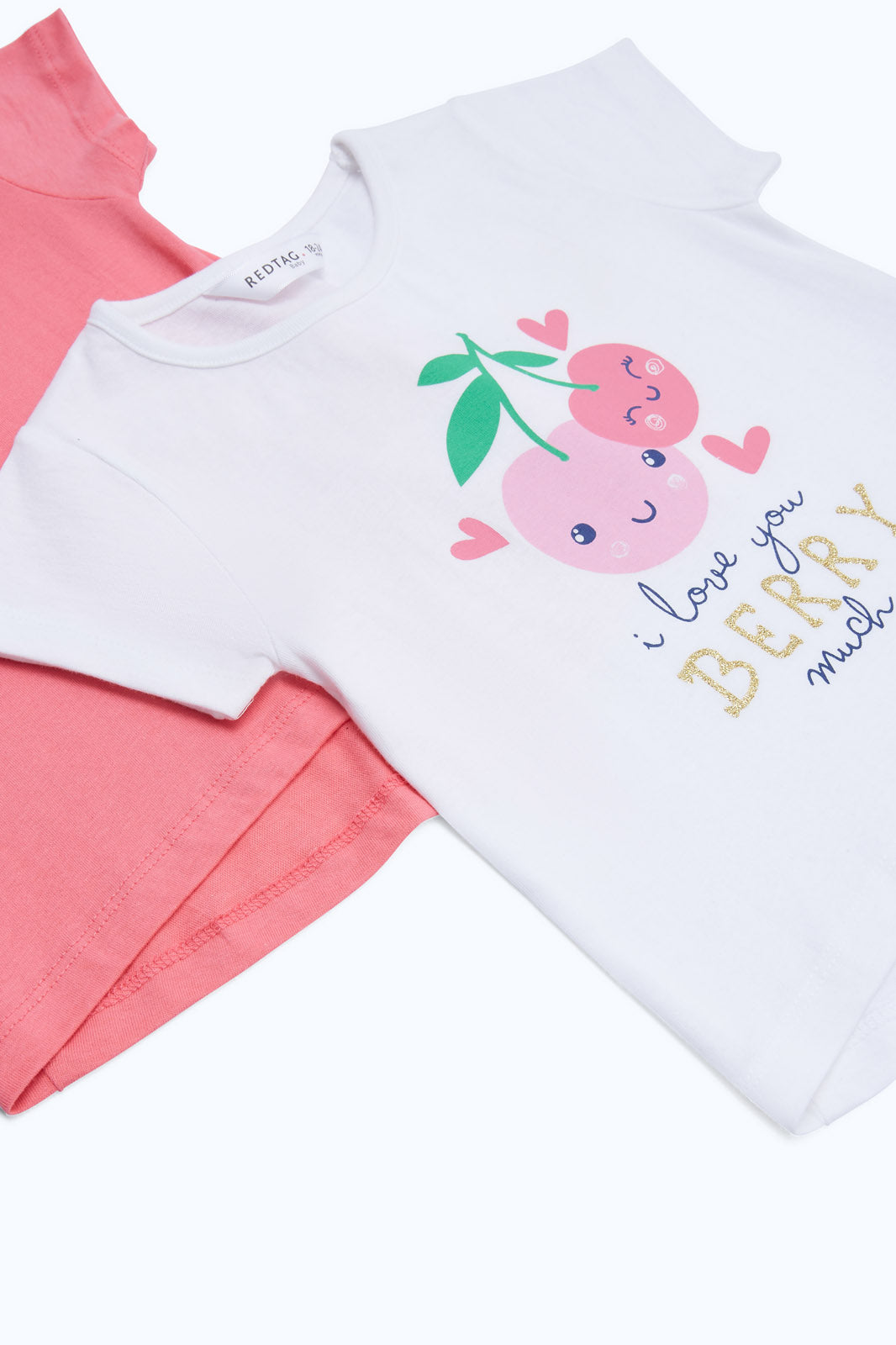 Redtag-Girls-White-&-Pink-2-Pack-T-Shitrs-Category:T-Shirts,-Colour:Assorted,-Deals:2-FOR-37,-Deals:New-In,-Dept:Girls,-Filter:Infant-Girls-(3-to-24-Mths),-H1:KWR,-H2:ING,-H3:TSH,-H4:CAT,-ING-T-Shirts,-New-In-ING-APL,-Non-Sale,-S23B,-Season:S23B,-Section:Girls-(0-to-14Yrs)-Infant-Girls-3 to 24 Months