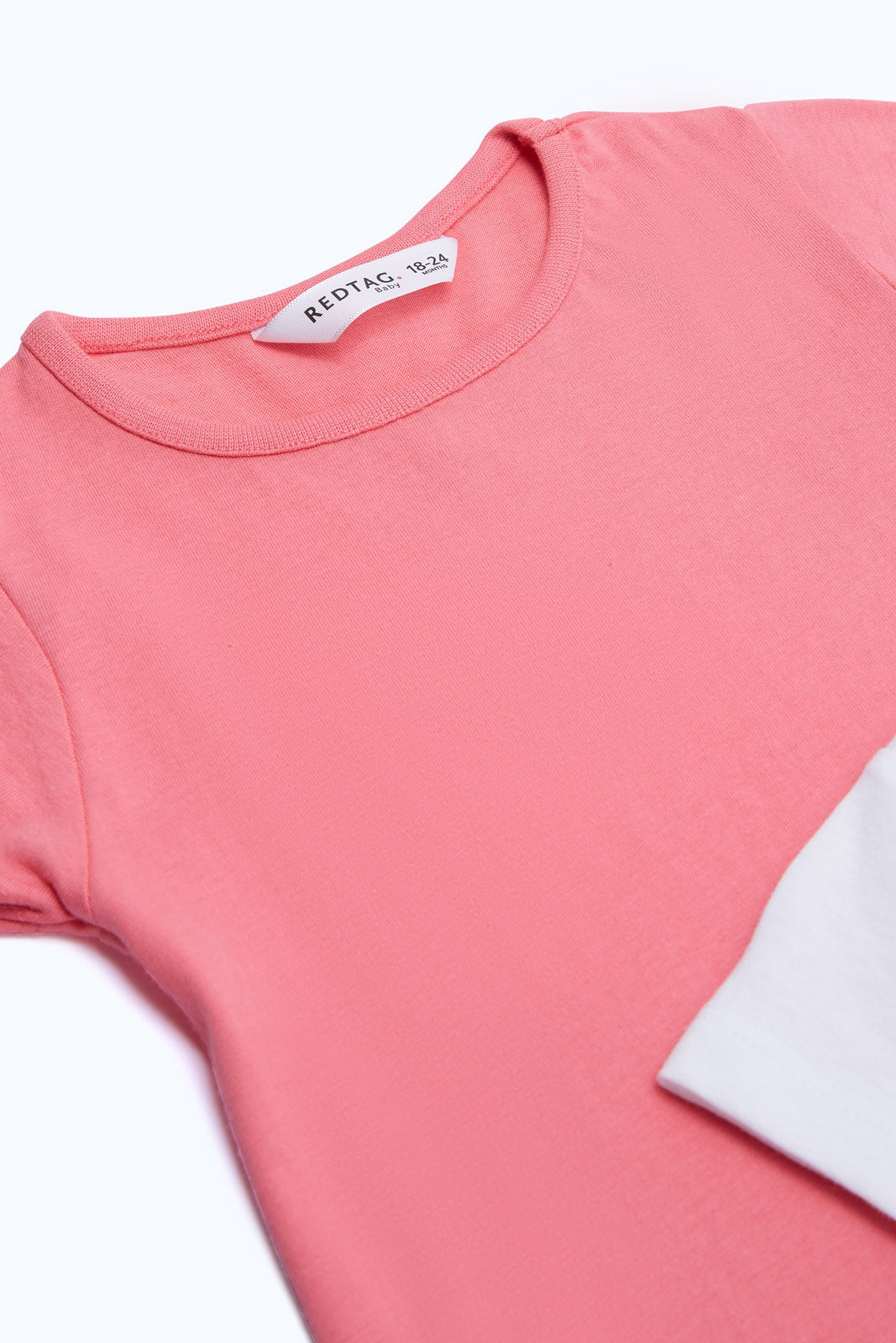 Redtag-Girls-White-&-Pink-2-Pack-T-Shitrs-Category:T-Shirts,-Colour:Assorted,-Deals:2-FOR-37,-Deals:New-In,-Dept:Girls,-Filter:Infant-Girls-(3-to-24-Mths),-H1:KWR,-H2:ING,-H3:TSH,-H4:CAT,-ING-T-Shirts,-New-In-ING-APL,-Non-Sale,-S23B,-Season:S23B,-Section:Girls-(0-to-14Yrs)-Infant-Girls-3 to 24 Months