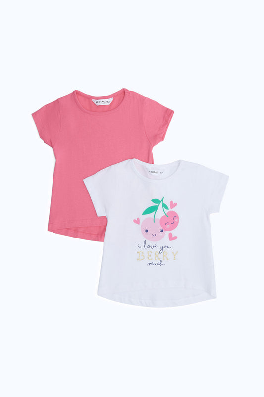 Redtag-Girls-White-&-Pink-2-Pack-T-Shitrs-Category:T-Shirts,-Colour:Assorted,-Deals:2-FOR-37,-Deals:New-In,-Dept:Girls,-Filter:Infant-Girls-(3-to-24-Mths),-H1:KWR,-H2:ING,-H3:TSH,-H4:CAT,-ING-T-Shirts,-New-In-ING-APL,-Non-Sale,-S23B,-Season:S23B,-Section:Girls-(0-to-14Yrs)-Infant-Girls-3 to 24 Months