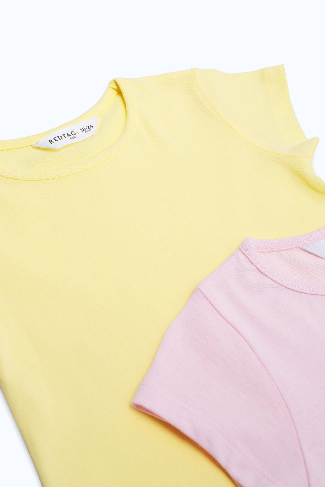 Redtag-Girls-Yellow-&-Pink-2-Pack-T-Shirts-Category:T-Shirts,-Colour:Assorted,-Deals:2-FOR-37,-Deals:New-In,-Dept:Girls,-Filter:Infant-Girls-(3-to-24-Mths),-H1:KWR,-H2:ING,-H3:TSH,-H4:CAT,-ING-T-Shirts,-New-In-ING-APL,-Non-Sale,-S23B,-Season:S23B,-Section:Girls-(0-to-14Yrs)-Infant-Girls-3 to 24 Months