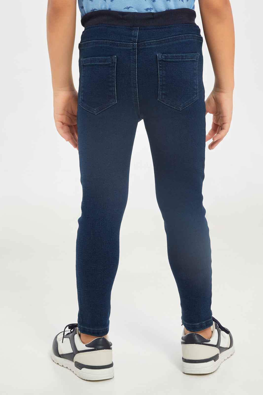Redtag-Boys-Dark-Wash-Rib-Waist-Band-Knit-Denim-Pull-On-Jeans-BOY-Jeans,-Category:Jeans,-Colour:Blue,-Deals:New-In,-Dept:Boys,-Filter:Boys-(2-to-8-Yrs),-New-In-BOY-APL,-Non-Sale,-S23B,-Section:Boys-(0-to-14Yrs)-Boys-2 to 8 Years