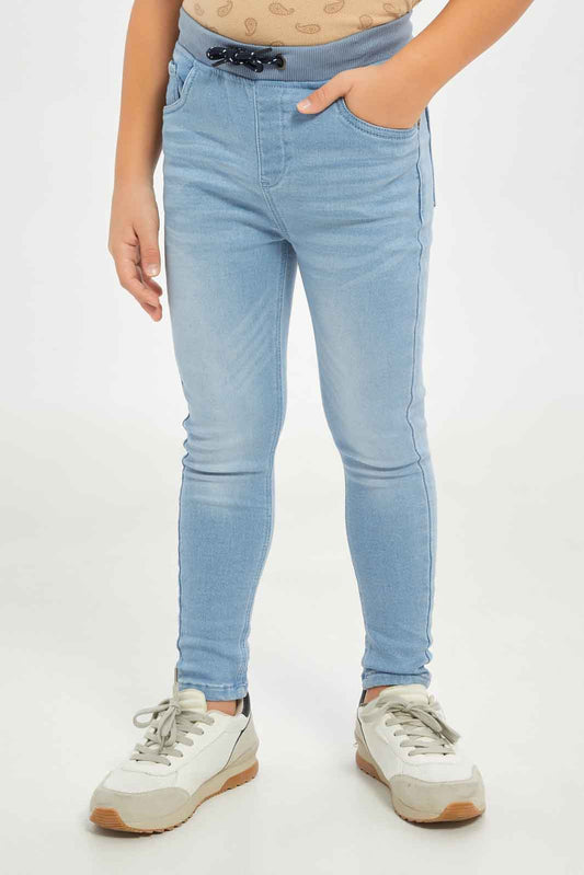 Redtag-Boys-Light-Wash-Rib-Waist-Band-Knit-Denim-Pull-On-Jeans-BOY-Jeans,-Category:Jeans,-Colour:Light-Wash,-Deals:New-In,-Dept:Boys,-Filter:Boys-(2-to-8-Yrs),-New-In-BOY-APL,-Non-Sale,-S23B,-Section:Boys-(0-to-14Yrs)-Boys-2 to 8 Years