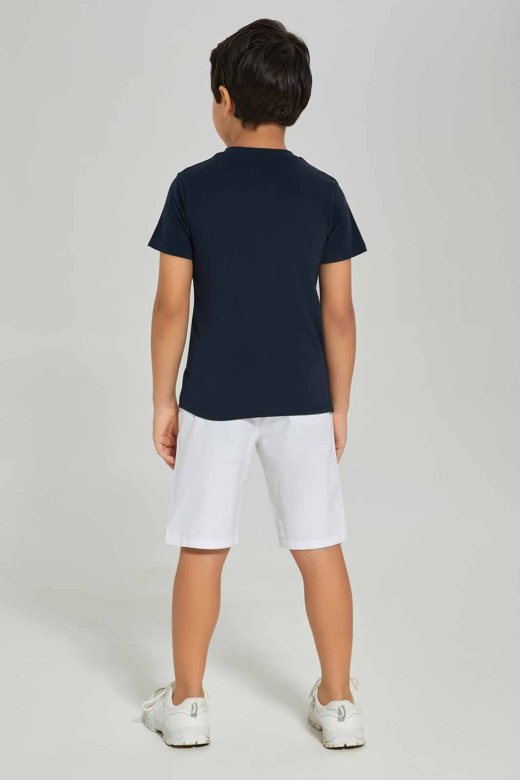 Redtag-Boys-Navy-Fire-Engine-Print-T-Shirt-And-Shorts-BOY-Sets,-Category:Sets,-Colour:Navy,-Deals:New-In,-Dept:Boys,-Filter:Boys-(2-to-8-Yrs),-New-In-BOY-APL,-Non-Sale,-S23A,-Section:Boys-(0-to-14Yrs)-Boys-2 to 8 Years