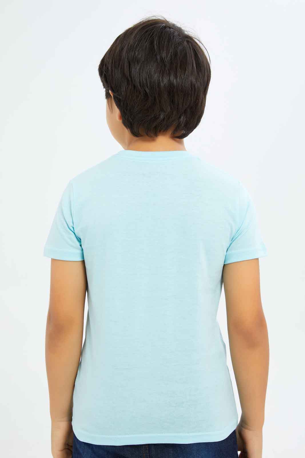 Redtag-Boys-Blue-Dinosaur-T-Shirt-With-Denim-Shorts-BOY-Sets,-Category:Sets,-Colour:Blue,-Deals:New-In,-Dept:Boys,-Filter:Boys-(2-to-8-Yrs),-New-In-BOY-APL,-Non-Sale,-S23B,-Section:Boys-(0-to-14Yrs)-Boys-2 to 8 Years