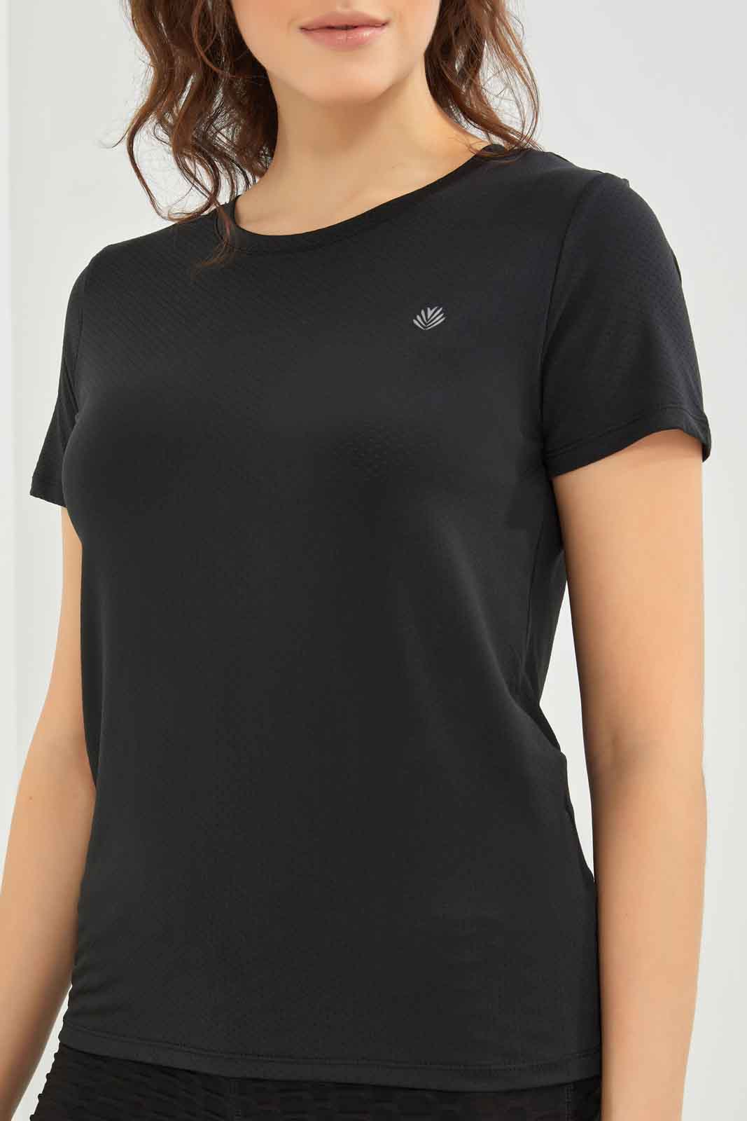 Redtag-Women-Black-Short-Sleeve-Placement-Print-Active-T-Shirt-Category:T-Shirts,-Colour:Black,-Deals:New-In,-Dept:Ladieswear,-Filter:Women's-Clothing,-New-In-Women-APL,-Non-Sale,-S23A,-Section:Women,-Women-T-Shirts-Women's-