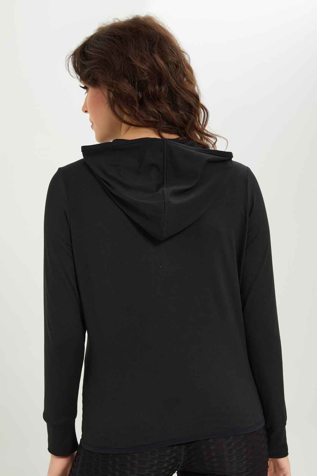 Redtag-Women-Black-Hoodie-Zipthrough-Sweatshirt-With-Sleeve-Binding-Category:Sweatshirts,-Colour:Black,-Deals:New-In,-Dept:Ladieswear,-Filter:Women's-Clothing,-New-In-Women-APL,-Non-Sale,-S23A,-Section:Women,-Women-Sweatshirts-Women's-