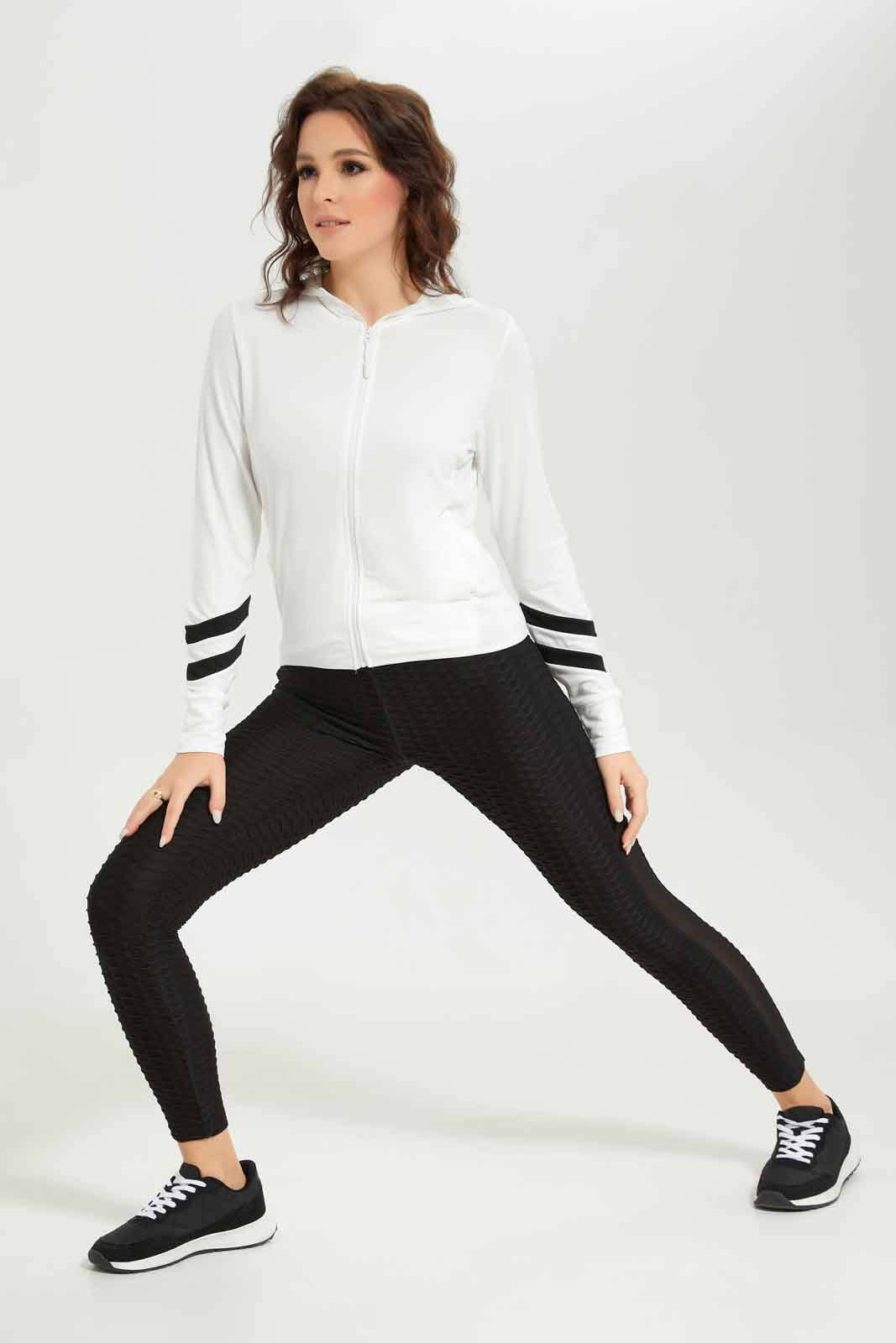 Redtag-Women-White-Hoodie-Zipthrough-Sweatshirt-With-Sleeve-Binding-Category:Sweatshirts,-Colour:White,-Deals:New-In,-Dept:Ladieswear,-Filter:Women's-Clothing,-New-In-Women-APL,-Non-Sale,-S23A,-Section:Women,-Women-Sweatshirts-Women's-
