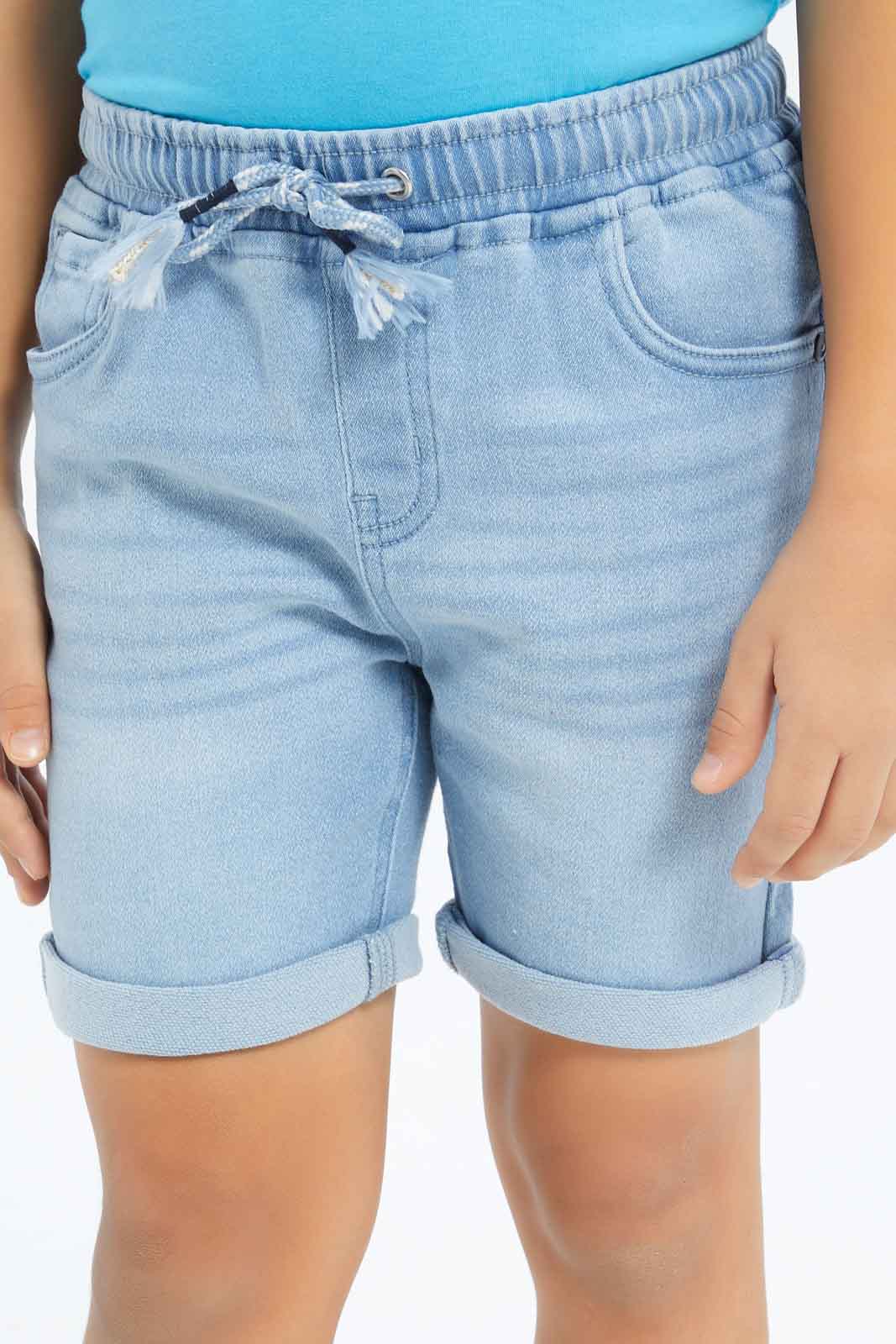 Redtag-Boys-Light-Wash-Knit-Denim-Elasticated-Waist-Shorts-BOY-Shorts,-Category:Shorts,-Colour:Light-Wash,-Deals:New-In,-Dept:Boys,-Filter:Boys-(2-to-8-Yrs),-New-In-BOY-APL,-Non-Sale,-S23B,-Section:Boys-(0-to-14Yrs)-Boys-2 to 8 Years