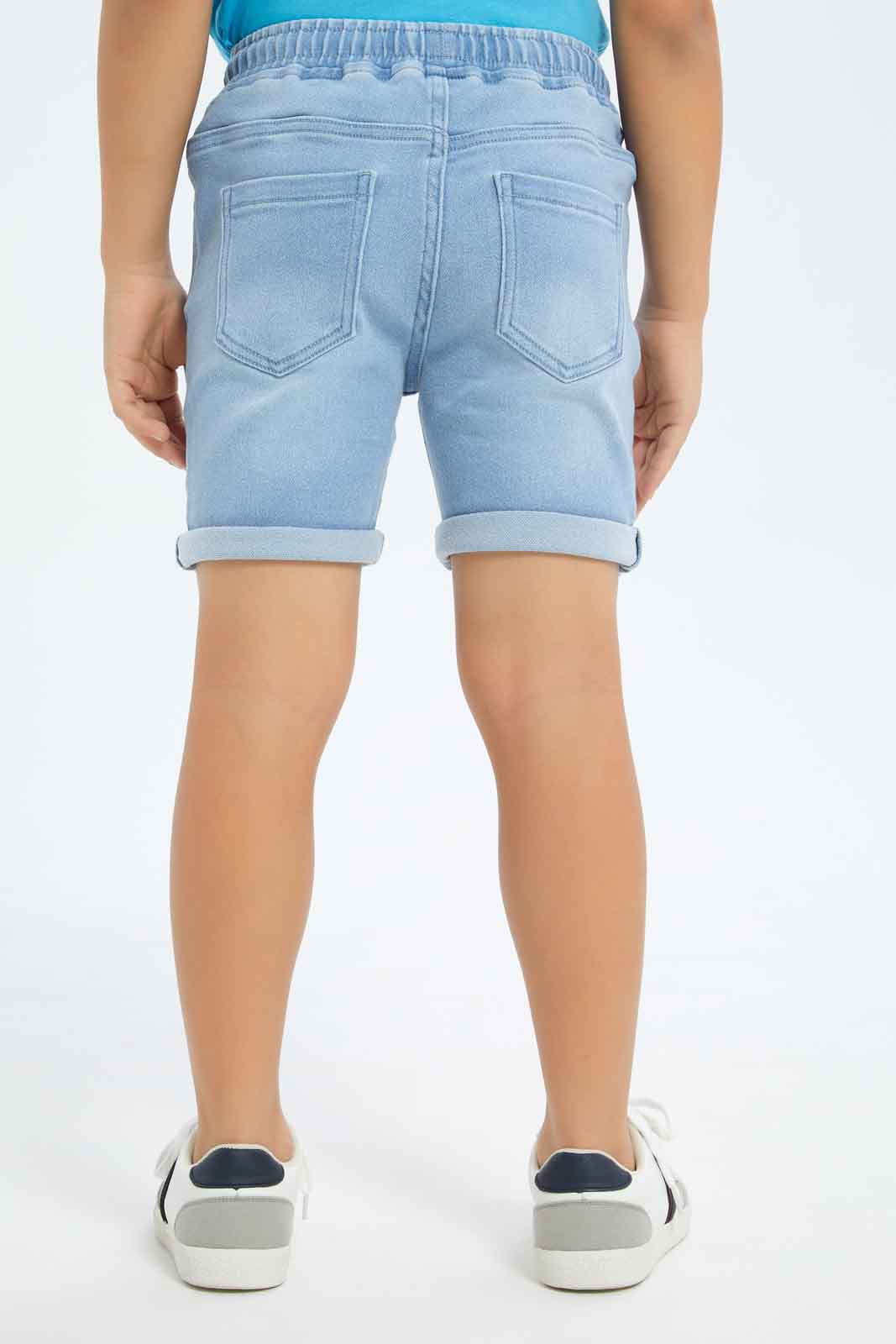 Redtag-Boys-Light-Wash-Knit-Denim-Elasticated-Waist-Shorts-BOY-Shorts,-Category:Shorts,-Colour:Light-Wash,-Deals:New-In,-Dept:Boys,-Filter:Boys-(2-to-8-Yrs),-New-In-BOY-APL,-Non-Sale,-S23B,-Section:Boys-(0-to-14Yrs)-Boys-2 to 8 Years