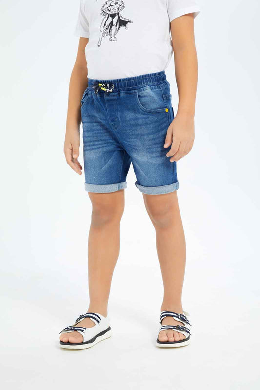 Redtag-Boys-Mid-Wash-Knit-Denim-Elasticated-Waist-Shorts-BOY-Shorts,-Category:Shorts,-Colour:Blue,-Deals:New-In,-Dept:Boys,-Filter:Boys-(2-to-8-Yrs),-New-In-BOY-APL,-Non-Sale,-S23B,-Section:Boys-(0-to-14Yrs)-Boys-2 to 8 Years