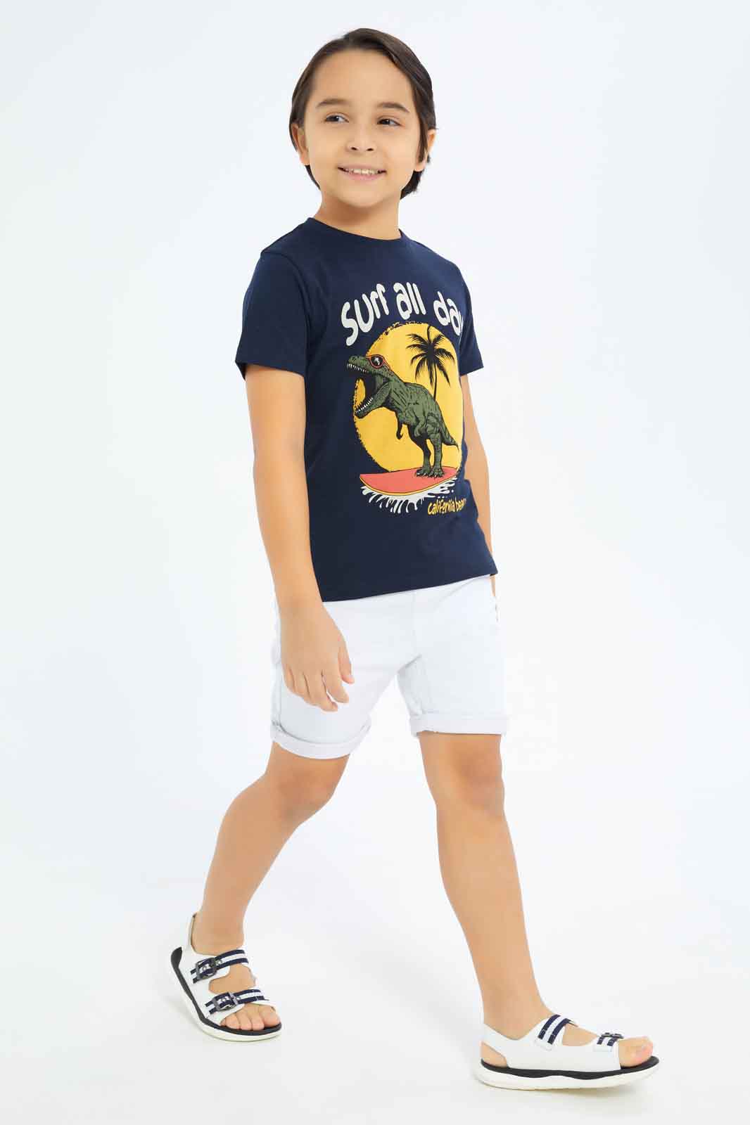 Redtag-Boys-White-Knit-Denim-Elasticated-Waist-Shorts-BOY-Shorts,-Category:Shorts,-Colour:Beige,-Deals:New-In,-Dept:Boys,-Filter:Boys-(2-to-8-Yrs),-New-In-BOY-APL,-Non-Sale,-S23B,-Section:Boys-(0-to-14Yrs)-Boys-2 to 8 Years