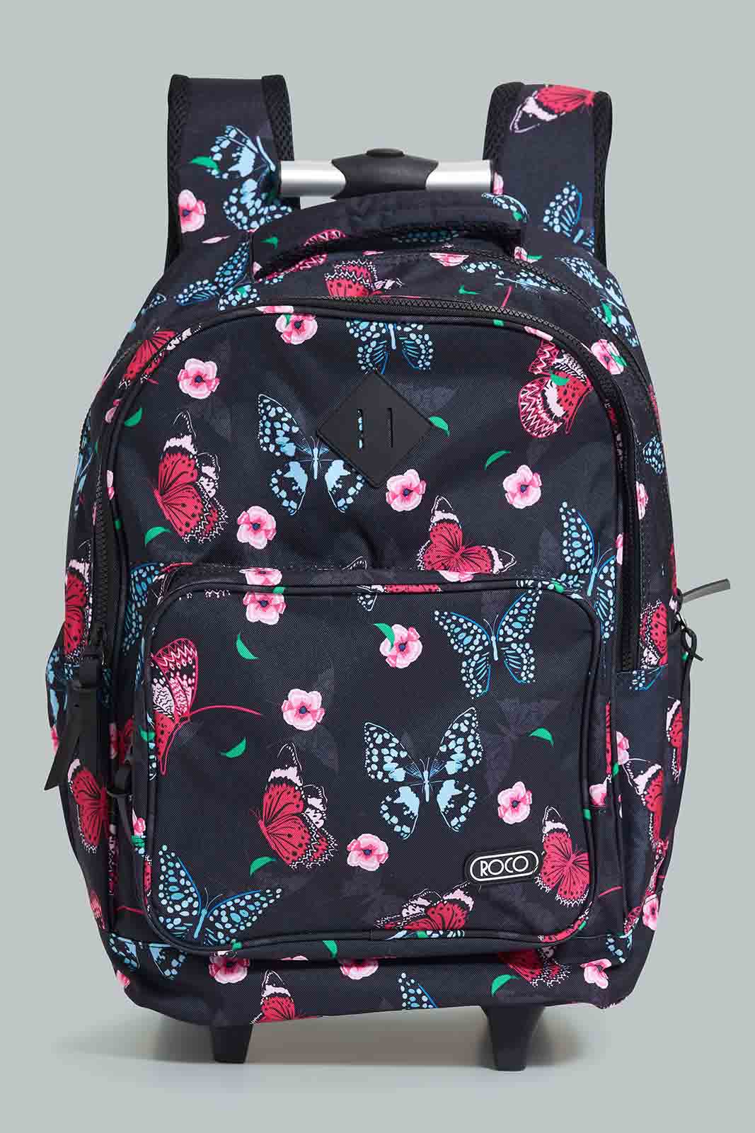 Redtag-Black/Pink-Floral-Print-Trolley-Bag-With-Pencil-Case-BOY-Trolley,-Category:Bags,-CHR,-Colour:Assorted,-Filter:Boys-Accessories,-New-In,-New-In-BOY-ACC,-Non-Sale,-Section:Boys-(0-to-14Yrs),-W22-Check-