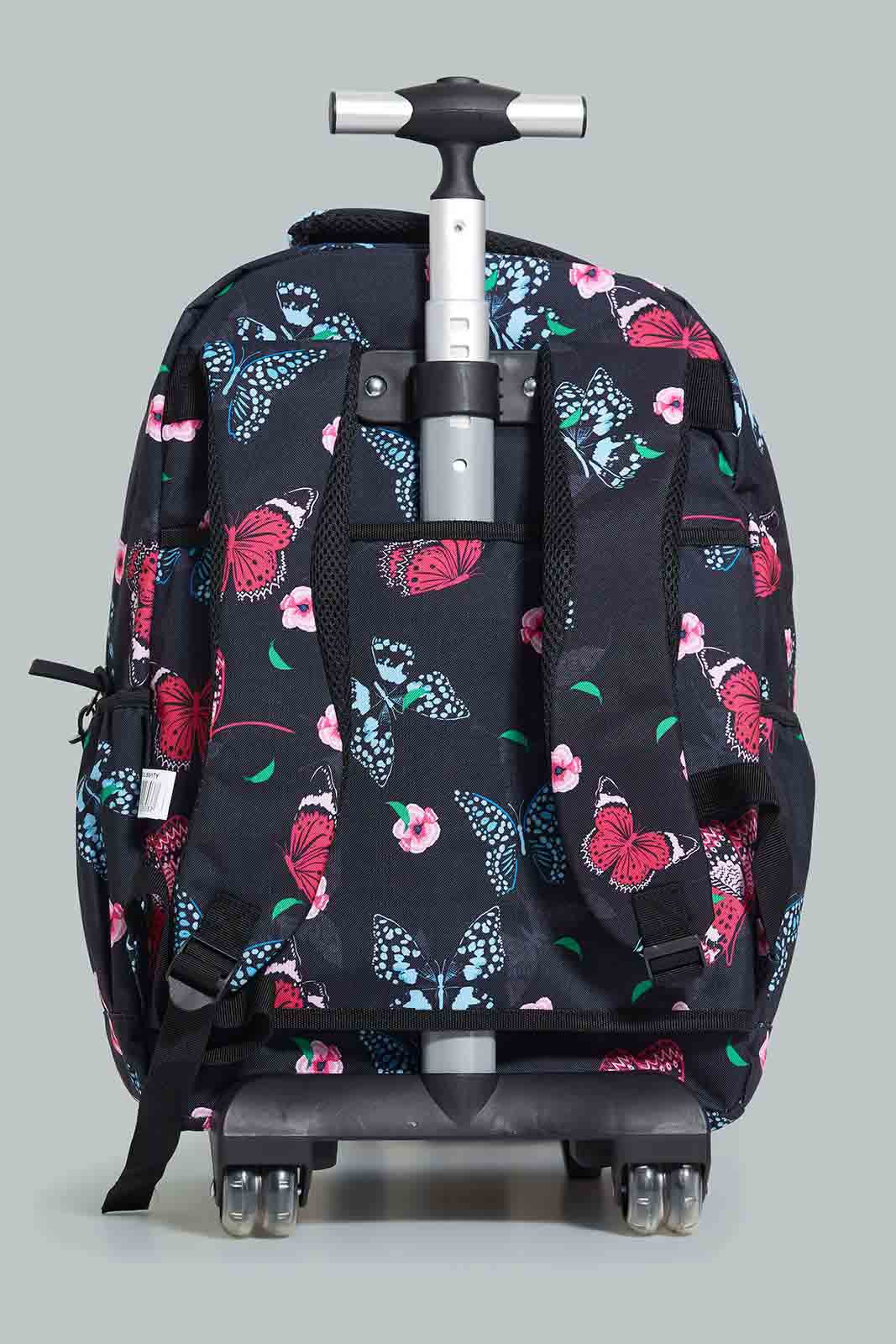 Redtag-Black/Pink-Floral-Print-Trolley-Bag-With-Pencil-Case-BOY-Trolley,-Category:Bags,-CHR,-Colour:Assorted,-Filter:Boys-Accessories,-New-In,-New-In-BOY-ACC,-Non-Sale,-Section:Boys-(0-to-14Yrs),-W22-Check-