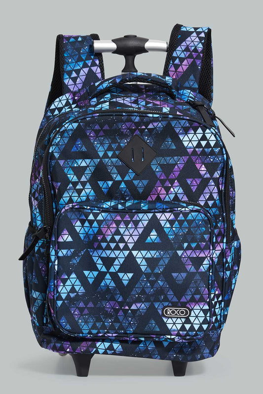 Redtag-Black/Blue-Geometric-Print-Trolley-Bag-With-Pencil-Case-BOY-Trolley,-Category:Bags,-CHR,-Colour:Assorted,-Filter:Boys-Accessories,-New-In,-New-In-BOY-ACC,-Non-Sale,-Section:Boys-(0-to-14Yrs),-W22-Check-