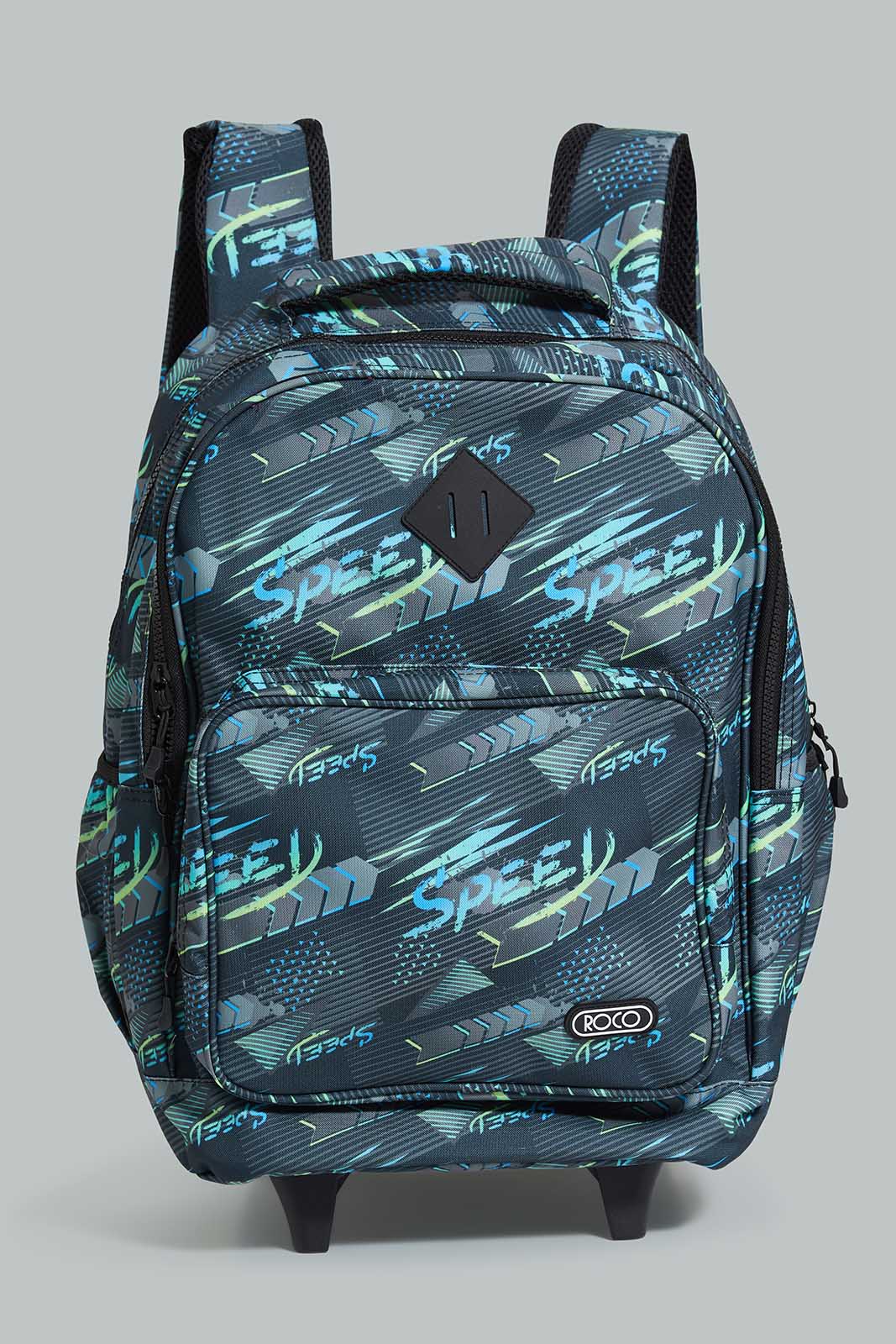 Redtag-Black/Grey-Speed-Letter-Print-Trolley-Bag-With-Pencil-Case-BOY-Trolley,-Category:Bags,-CHR,-Colour:Assorted,-Filter:Boys-Accessories,-New-In,-New-In-BOY-ACC,-Non-Sale,-Section:Boys-(0-to-14Yrs),-W22-Check-