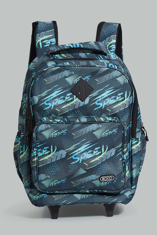 Redtag-Black/Grey-Speed-Letter-Print-Trolley-Bag-With-Pencil-Case-BOY-Trolley,-Category:Bags,-CHR,-Colour:Assorted,-Filter:Boys-Accessories,-New-In,-New-In-BOY-ACC,-Non-Sale,-Section:Boys-(0-to-14Yrs),-W22-Check-