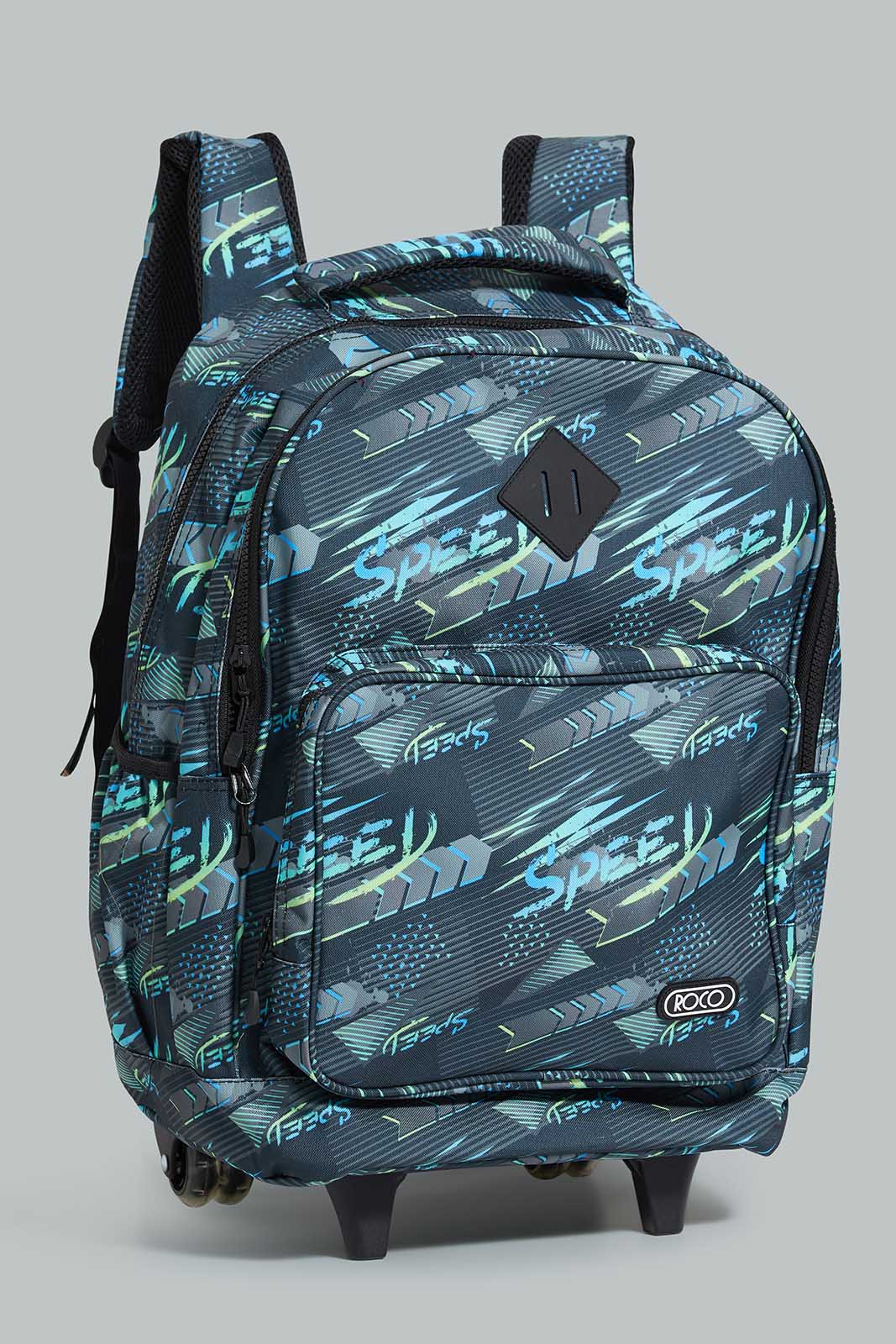 Redtag-Black/Grey-Speed-Letter-Print-Trolley-Bag-With-Pencil-Case-BOY-Trolley,-Category:Bags,-CHR,-Colour:Assorted,-Filter:Boys-Accessories,-New-In,-New-In-BOY-ACC,-Non-Sale,-Section:Boys-(0-to-14Yrs),-W22-Check-