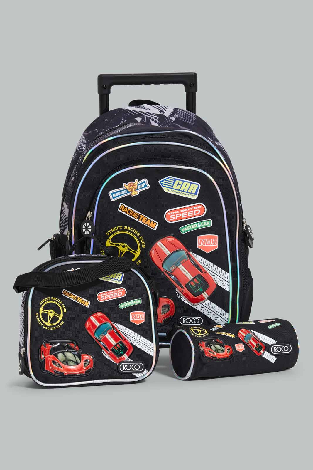 Redtag-Black/Red-Hot-Wheels-Print-Trolley-&-Lunch-Bag-With-Pencil-Case-BOY-Trolley,-Category:Bags,-CHR,-Colour:Assorted,-Filter:Boys-Accessories,-New-In,-New-In-BOY-ACC,-Non-Sale,-Section:Boys-(0-to-14Yrs),-W22-Check-