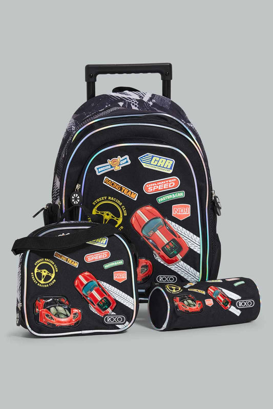 Redtag-Black/Red-Hot-Wheels-Print-Trolley-&-Lunch-Bag-With-Pencil-Case-BOY-Trolley,-Category:Bags,-CHR,-Colour:Assorted,-Filter:Boys-Accessories,-New-In,-New-In-BOY-ACC,-Non-Sale,-Section:Boys-(0-to-14Yrs),-W22-Check-